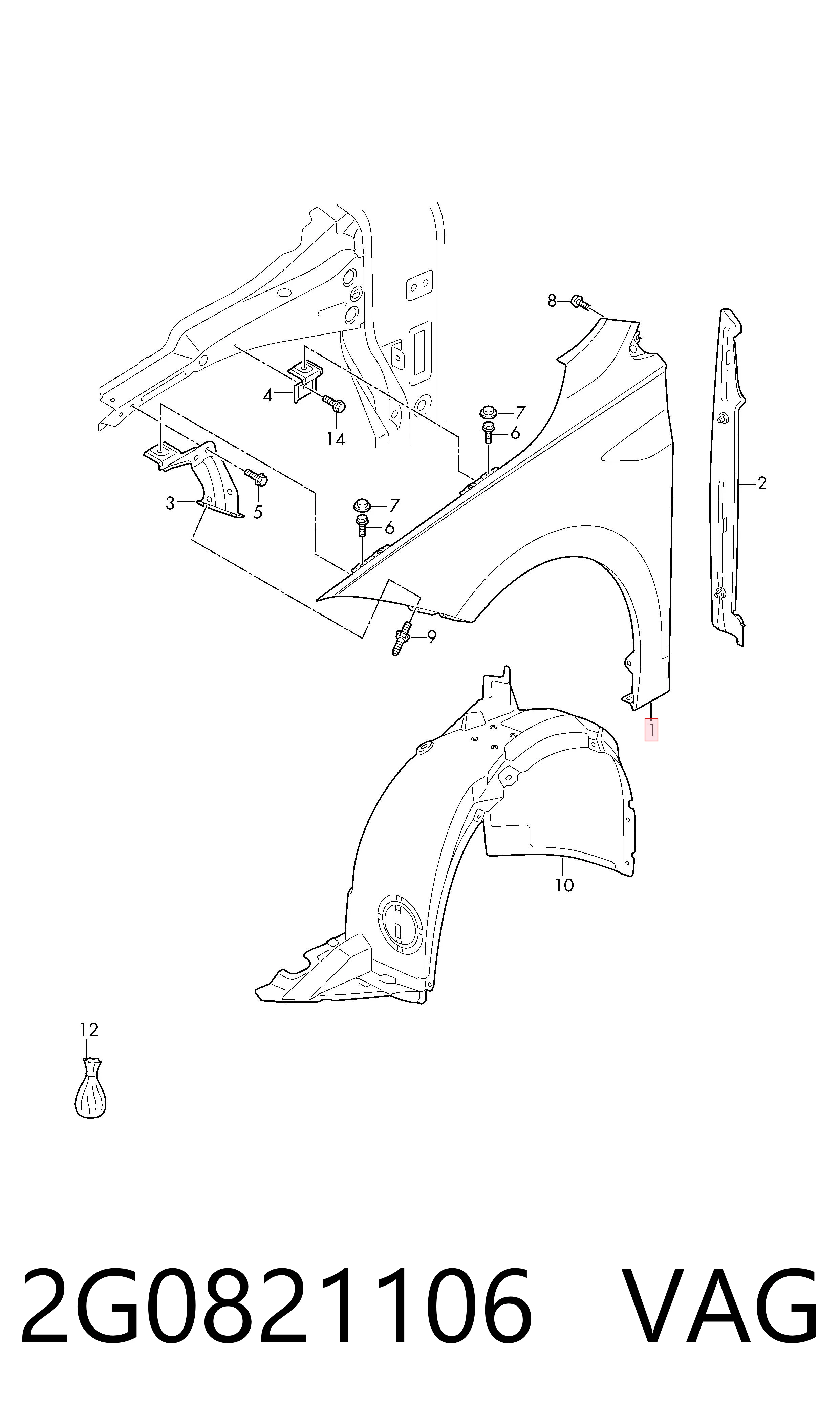 Błotnik przedni prawy do Volkswagen Polo AW1, BZ1, AE1