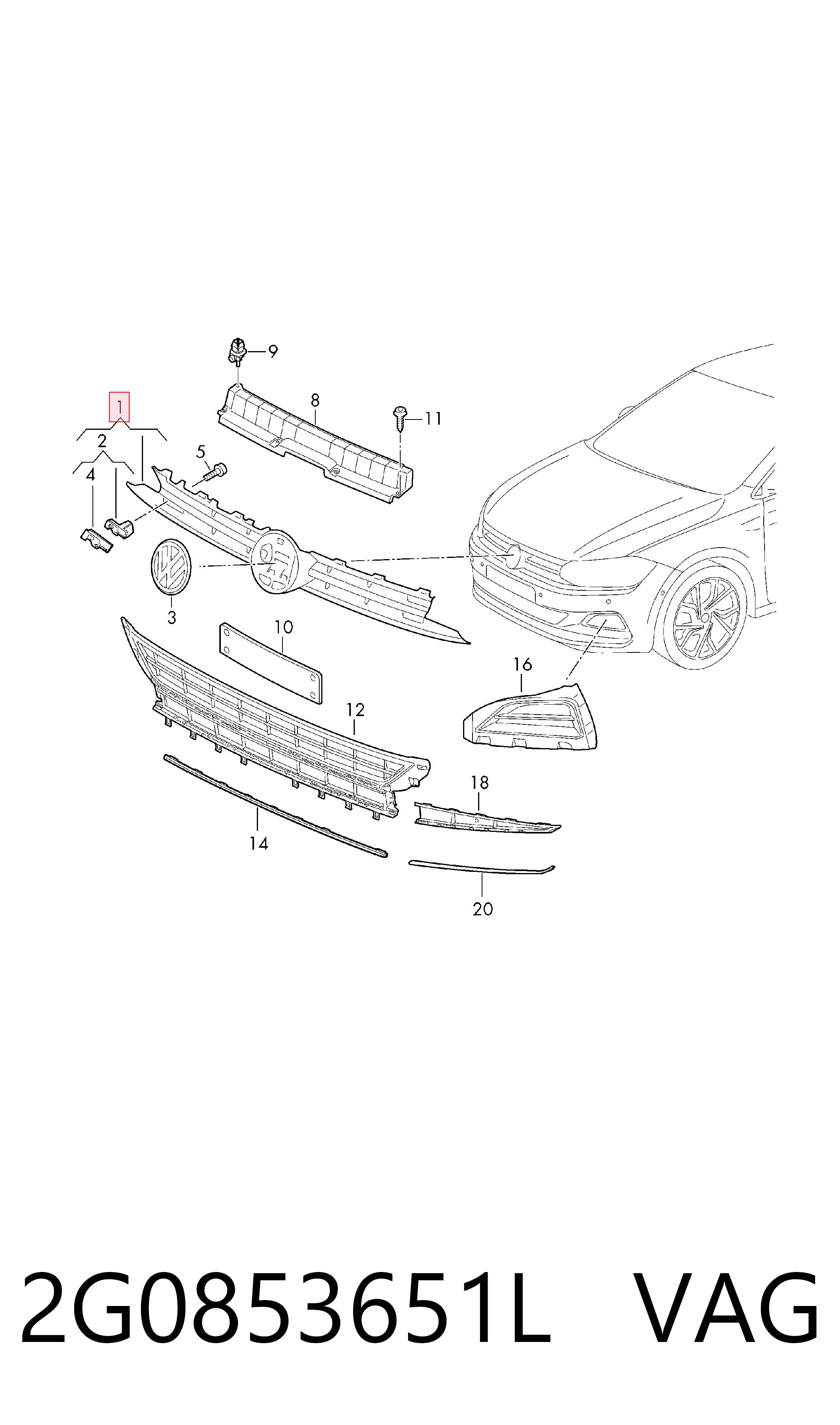 Do koszyka Atrapa chłodnicy Volkswagen Polo VI AW1, BZ1, AE1