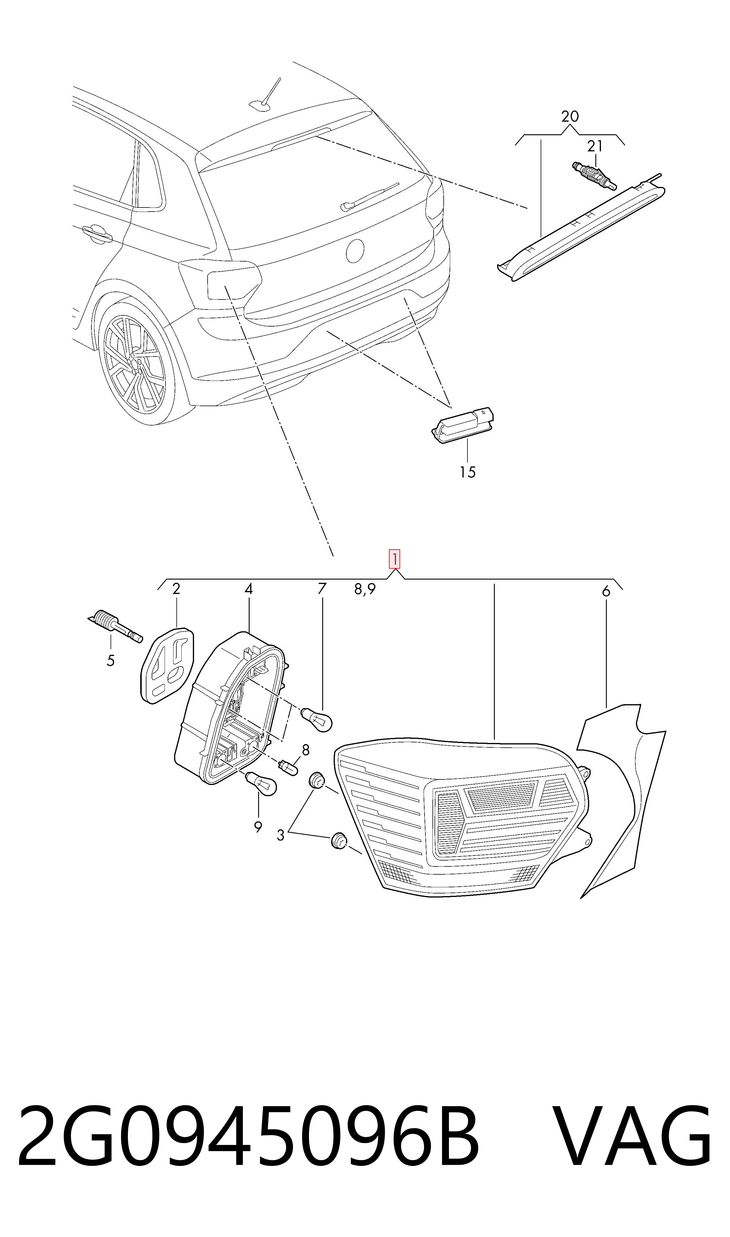 Do koszyka Lampa zespolona tylna prawa Volkswagen Polo VI AW1, BZ1, AE1