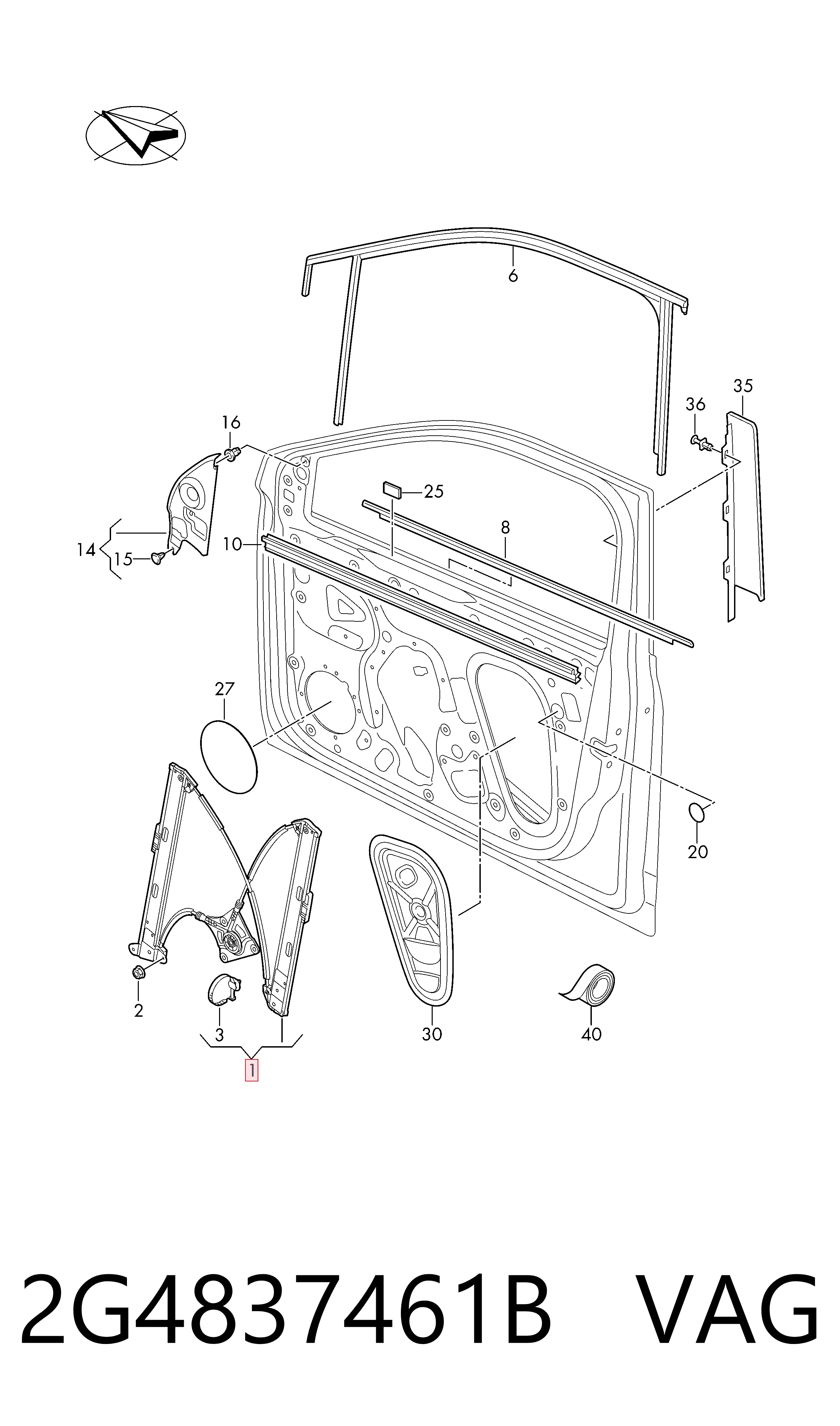 Mechanizm podnoszenia szyby drzwi przednich lewych Volkswagen Polo VI