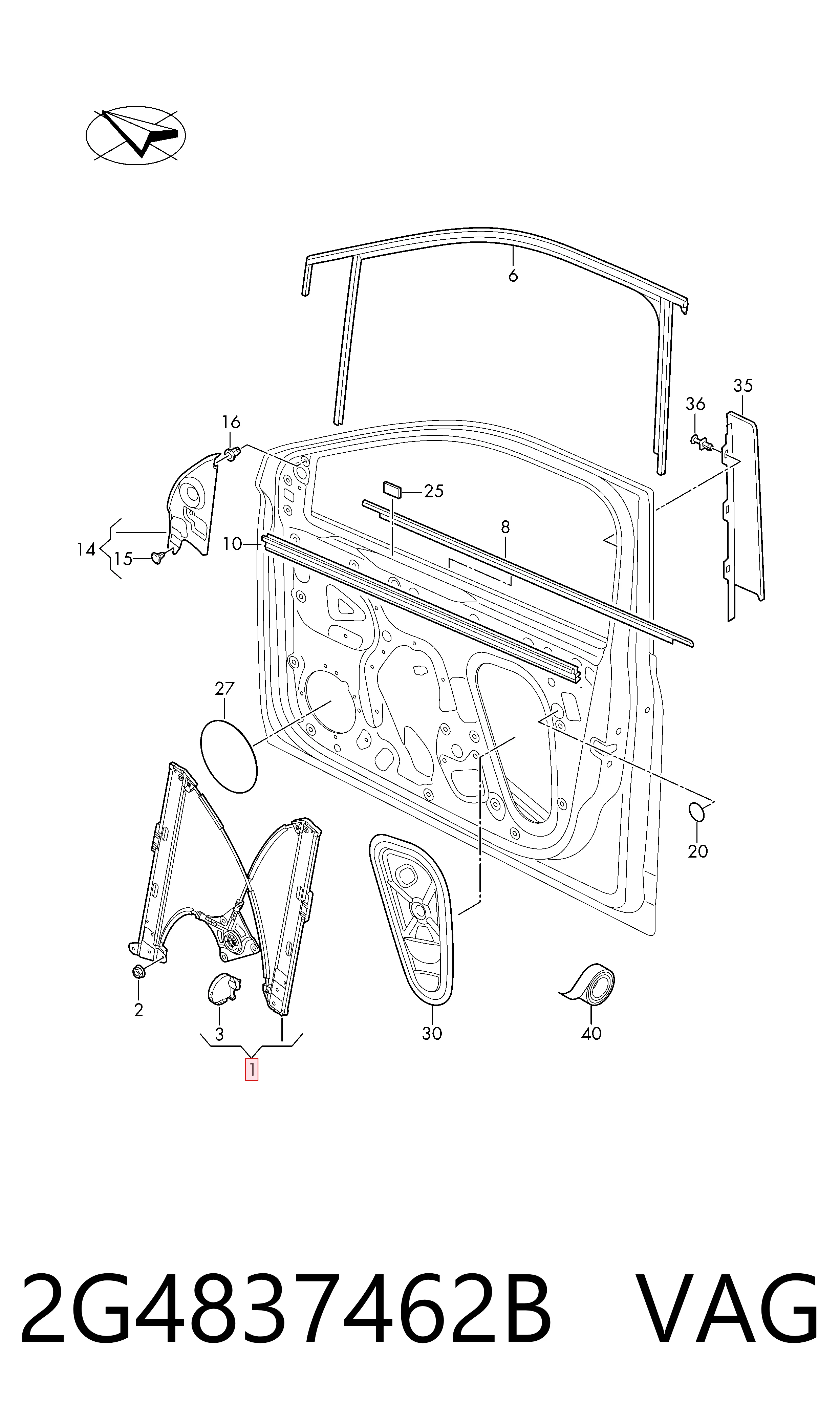 Mechanizm podnoszenia szyby drzwi przednich prawych do Volkswagen Polo VI AW1, BZ1, AE1