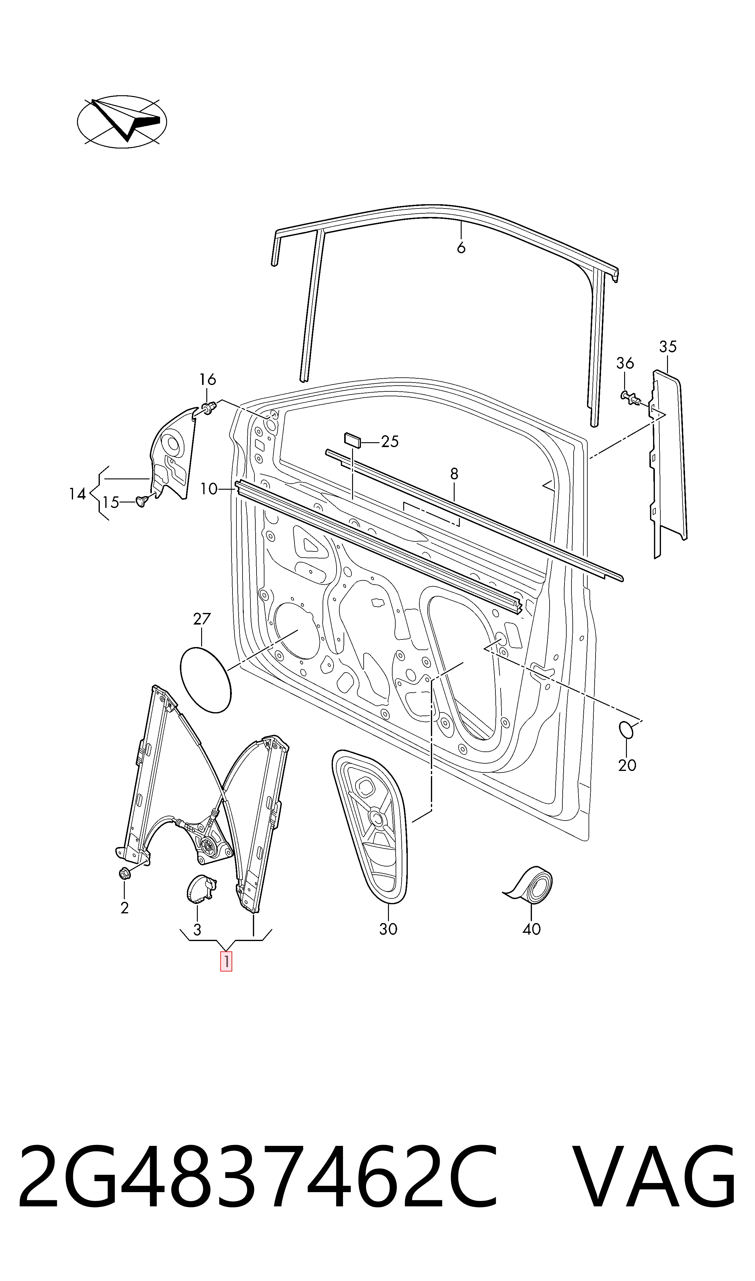 Do koszyka Mechanizm podnoszenia szyby drzwi przednich prawych Volkswagen Polo VI AW1, BZ1, AE1