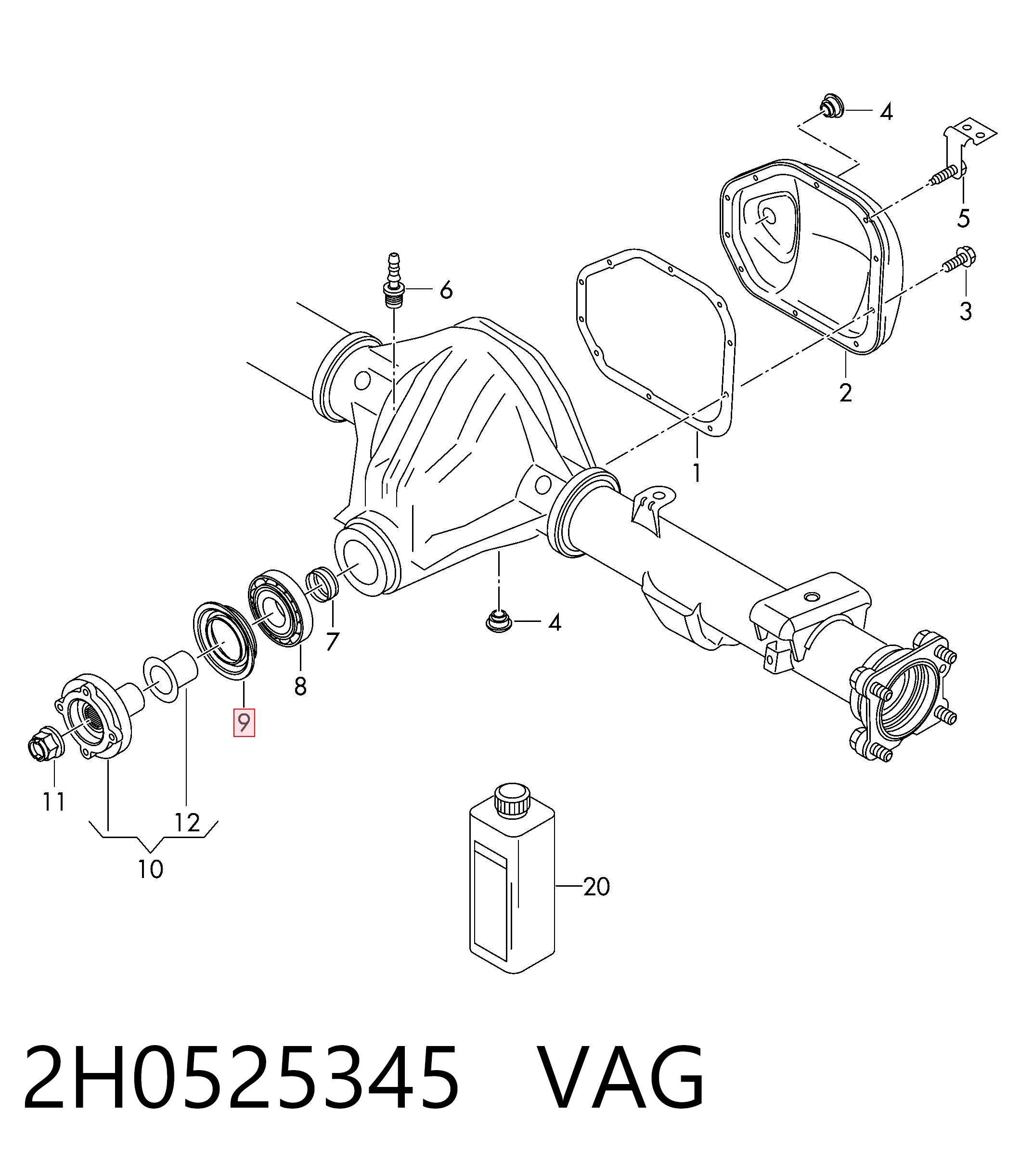 Do koszyka 2H0525345 VAG Uszczelniacz końcówki reduktora mostu tylnego