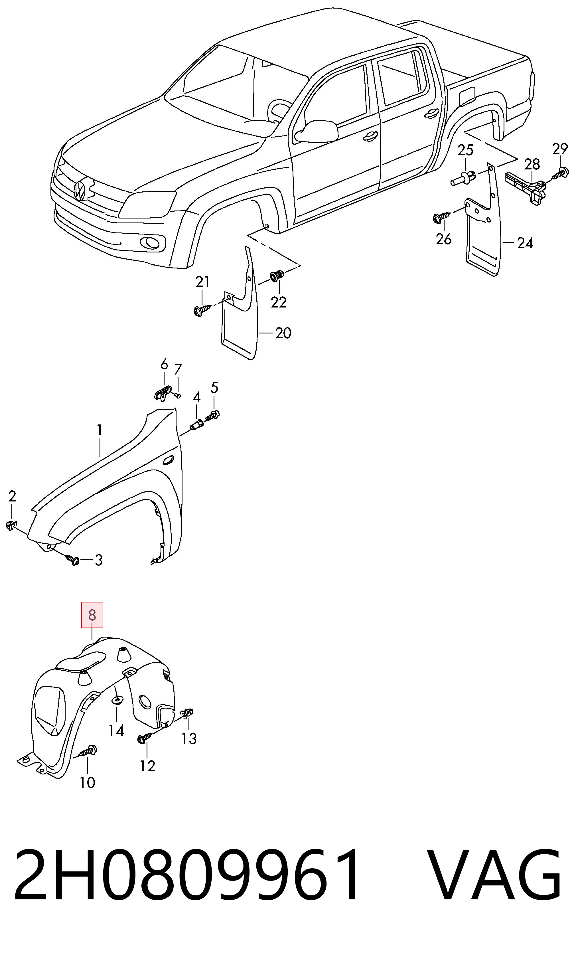 Nadkole błotnika przedniego lewe do Volkswagen AMAROK  2HA, 2HB, S1B, S6B, S7A, S7B