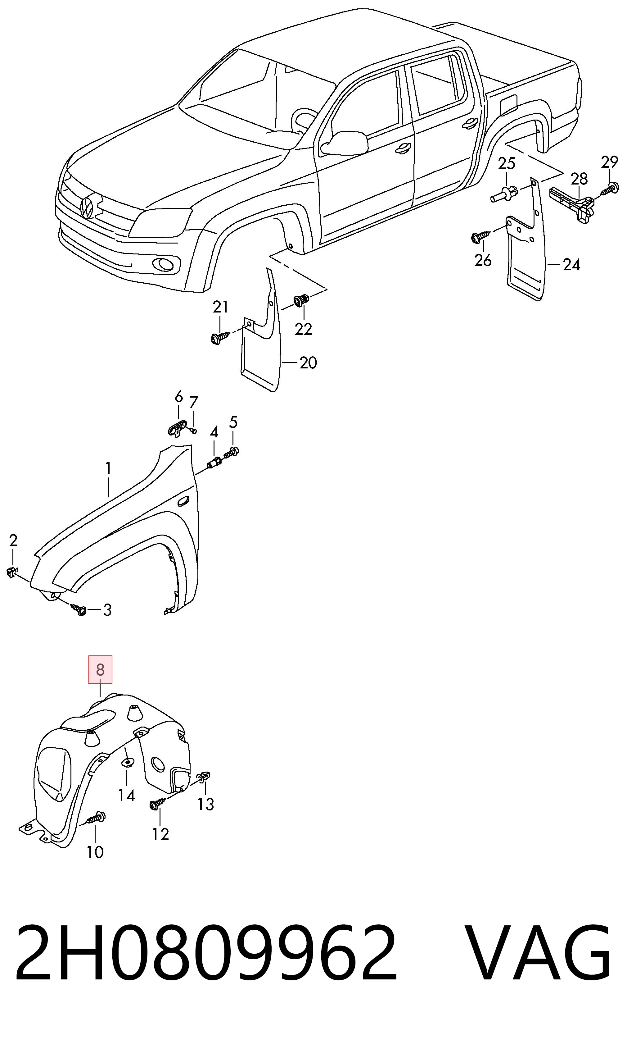Nadkole błotnika przedniego prawe do Volkswagen AMAROK  2HA, 2HB, S1B, S6B, S7A, S7B