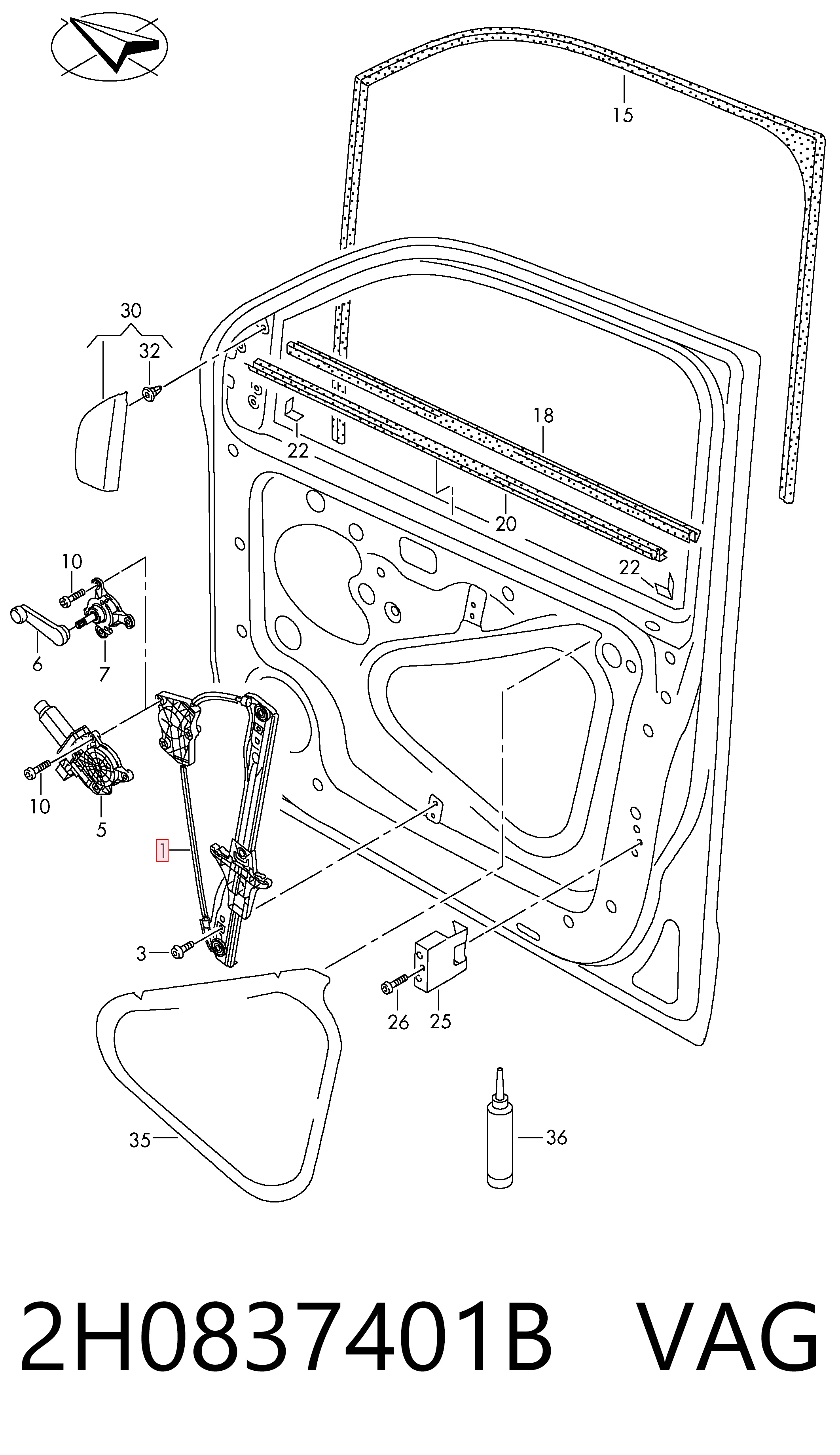 Mechanizm podnoszenia szyby drzwi przednich lewych do Volkswagen AMAROK  2HA, 2HB, S1B, S6B, S7A, S7B