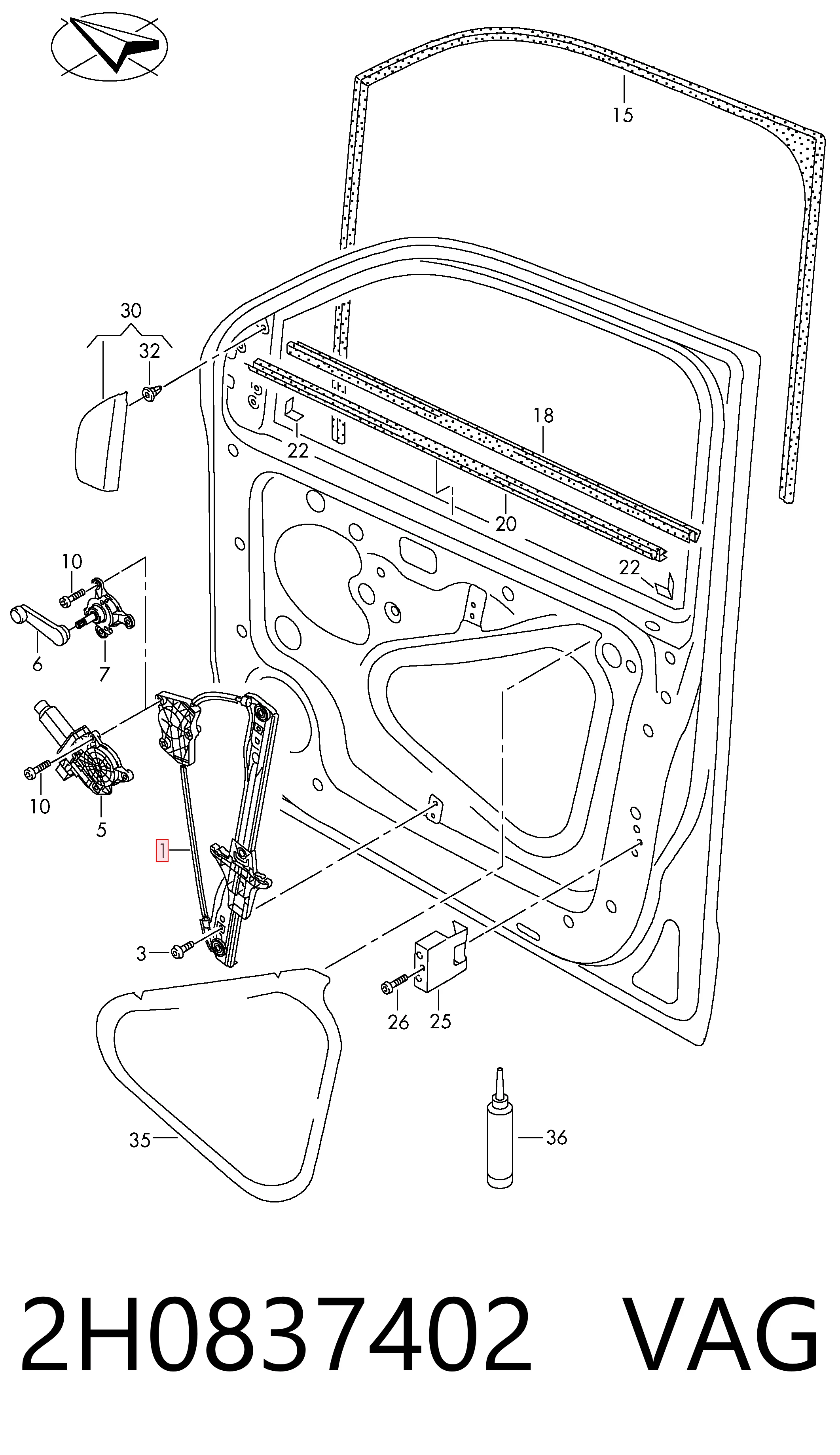 Mechanizm podnoszenia szyby drzwi przednich prawych Volkswagen AMAROK 
