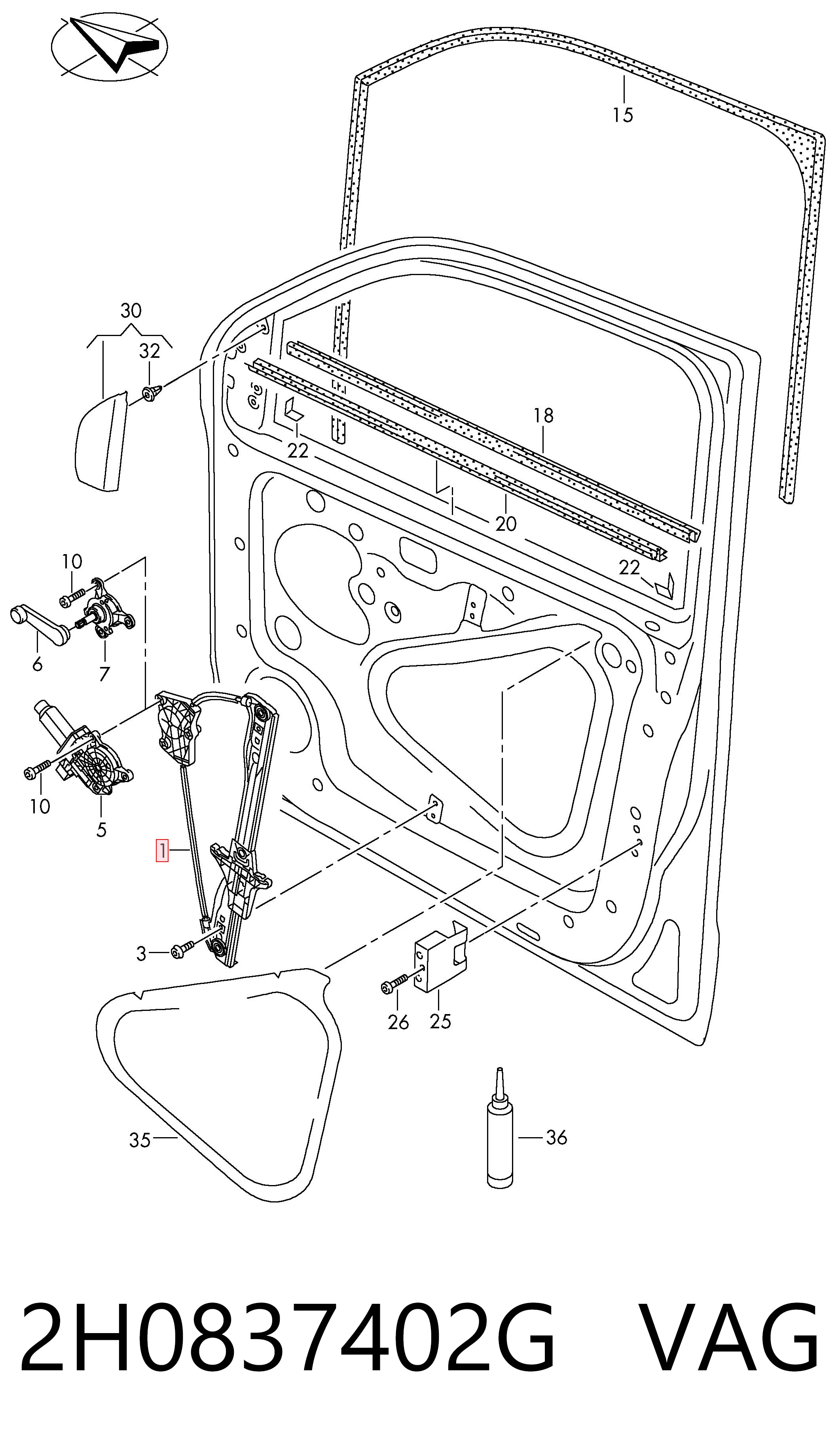  Mechanizm podnoszenia szyby drzwi przednich prawych Volkswagen AMAROK 