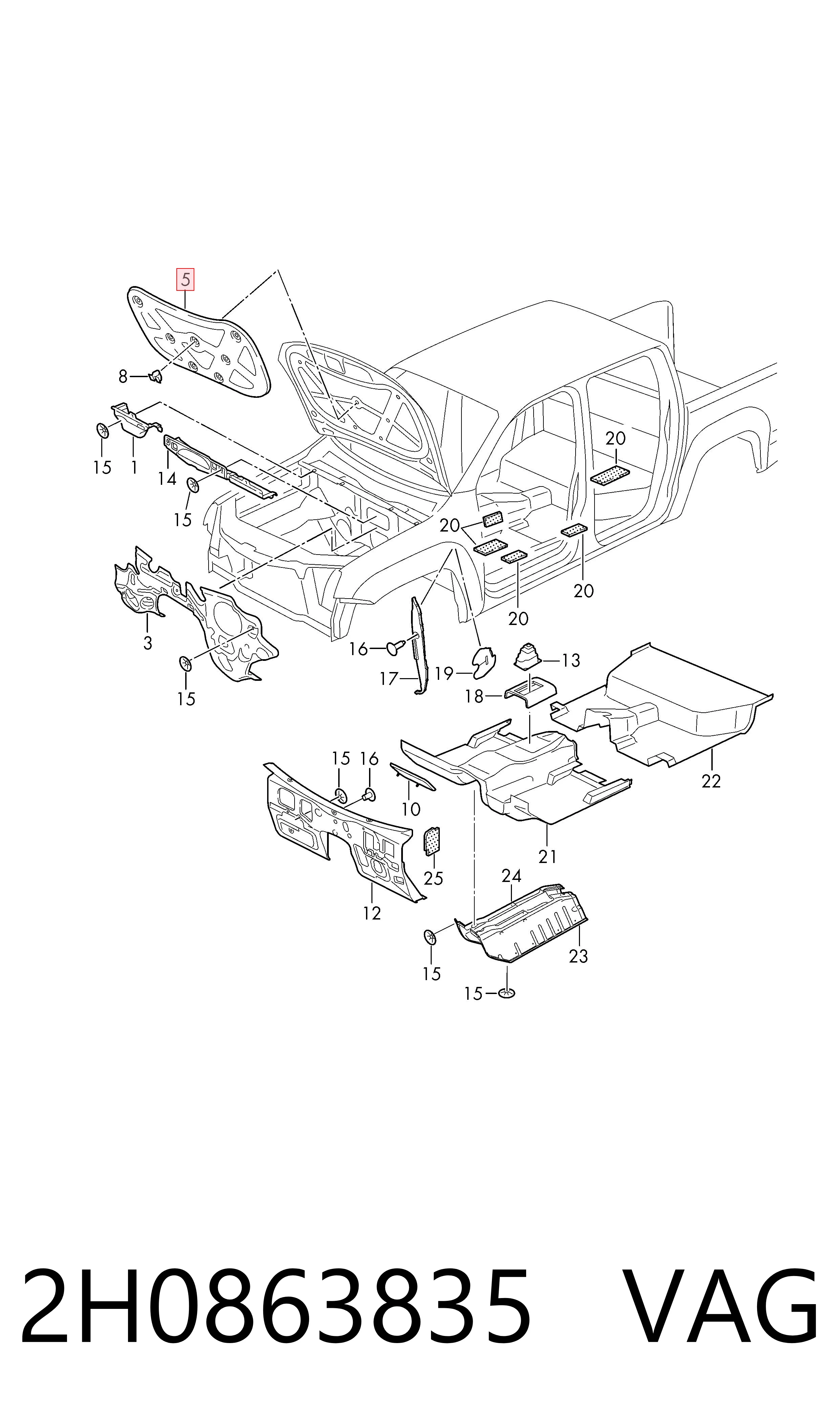 Wygluszenie maski do Volkswagen AMAROK  2HA, 2HB, S1B, S6B, S7A, S7B