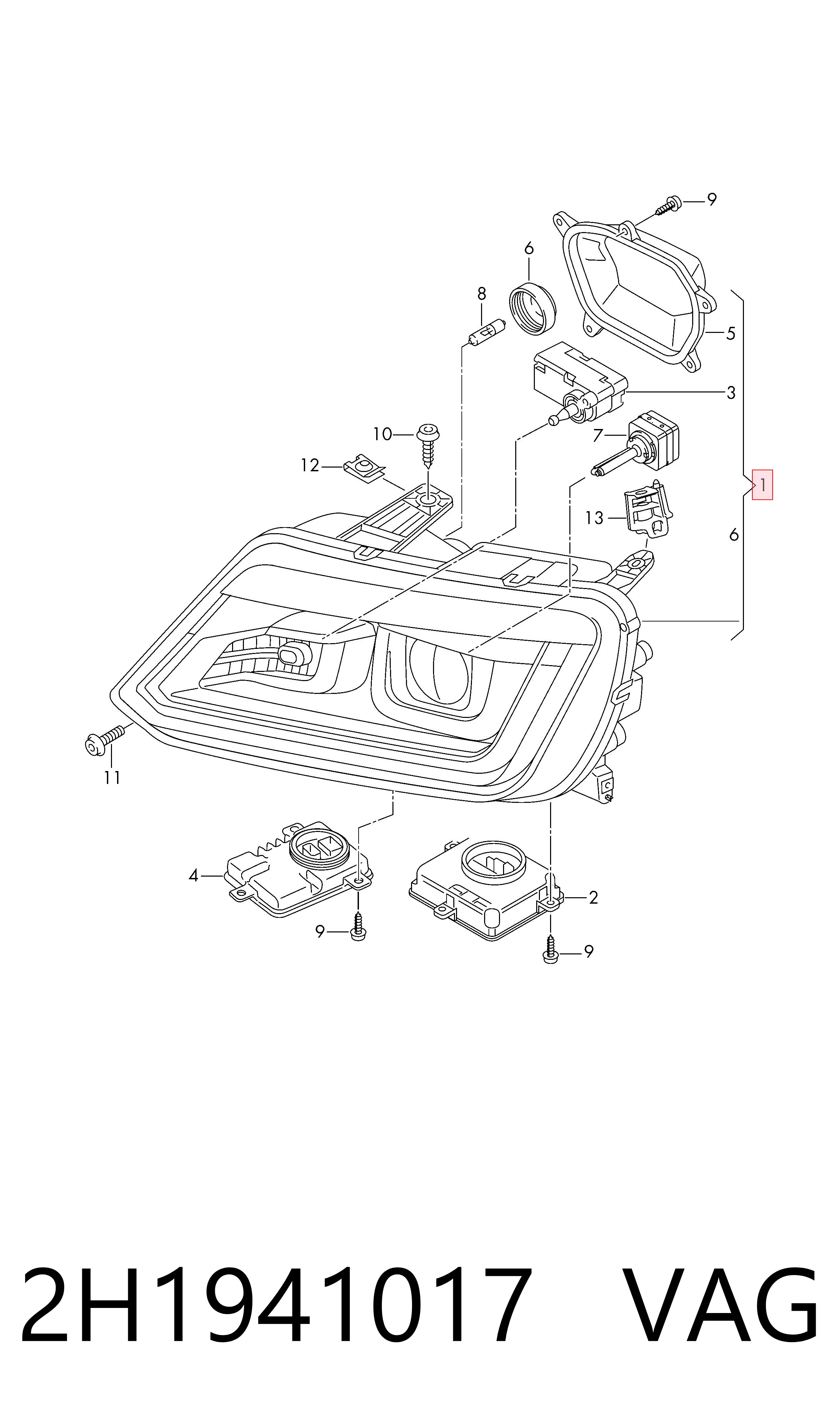 Reflektor lewy do Volkswagen AMAROK 2HA, 2HB, S1B, S6B, S7A, S7B
