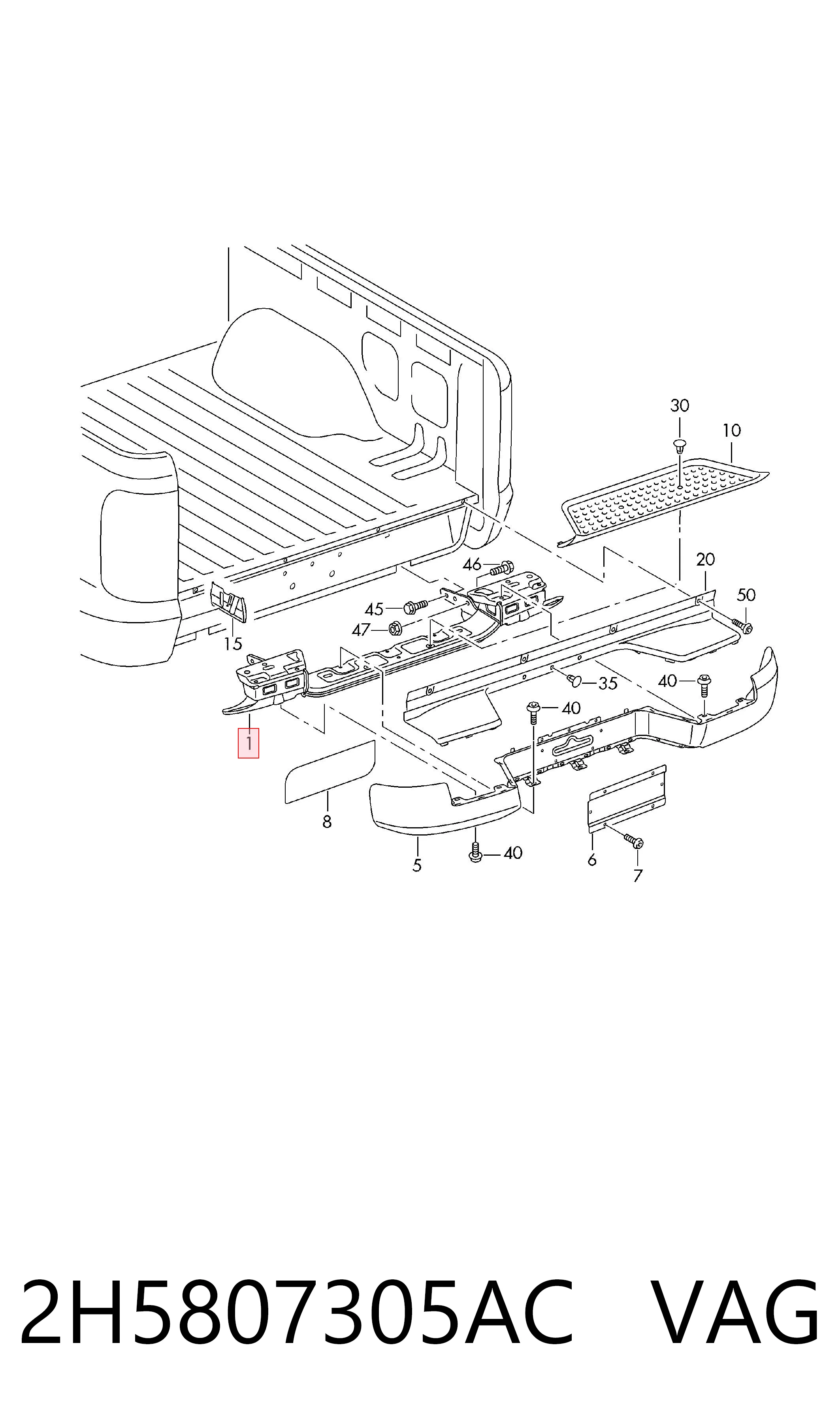 Wzmocnienie zderzaka tylnego do Volkswagen AMAROK  2HA, 2HB, S1B, S6B, S7A, S7B