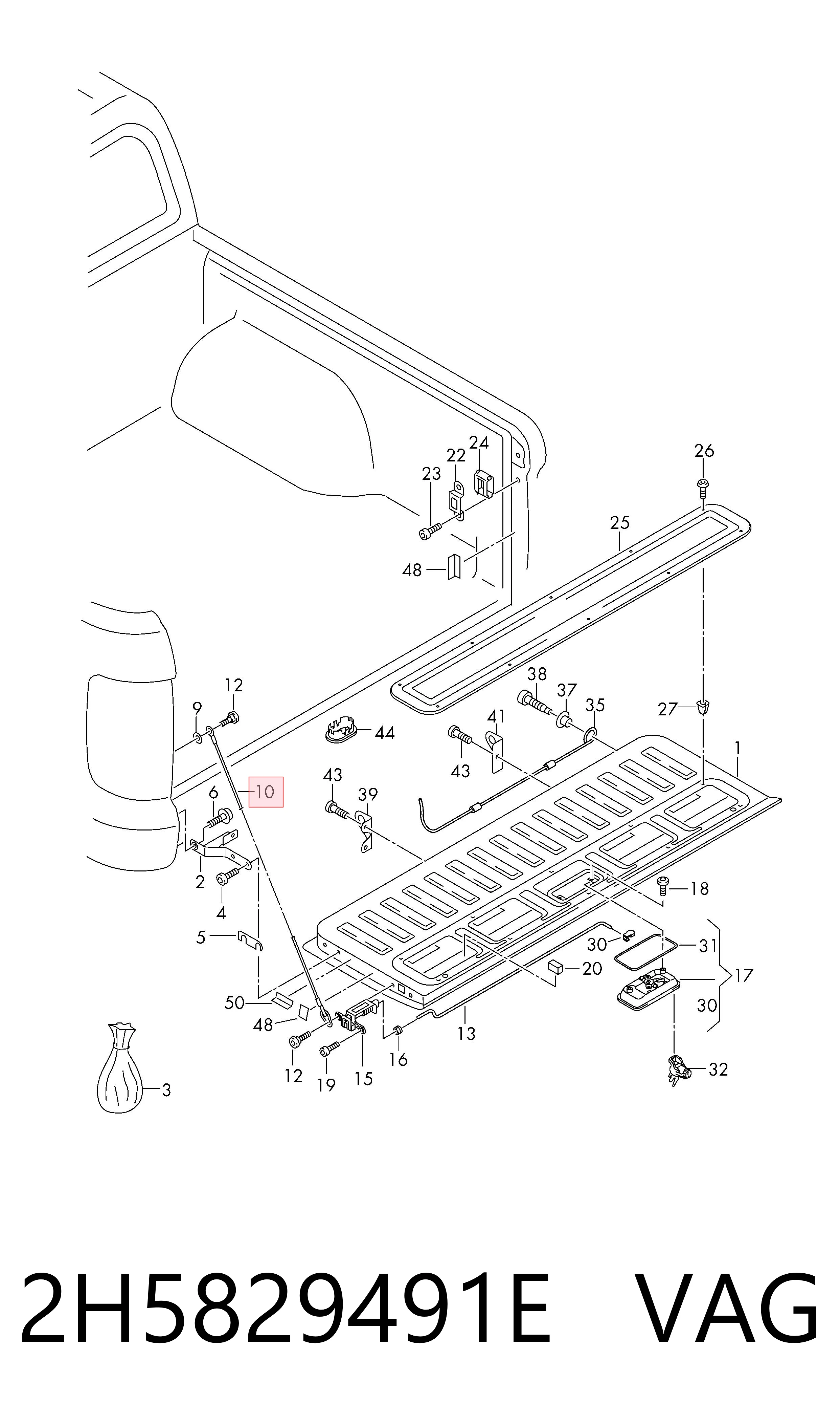 2H5829491E VAG Kabel tylnej klapy