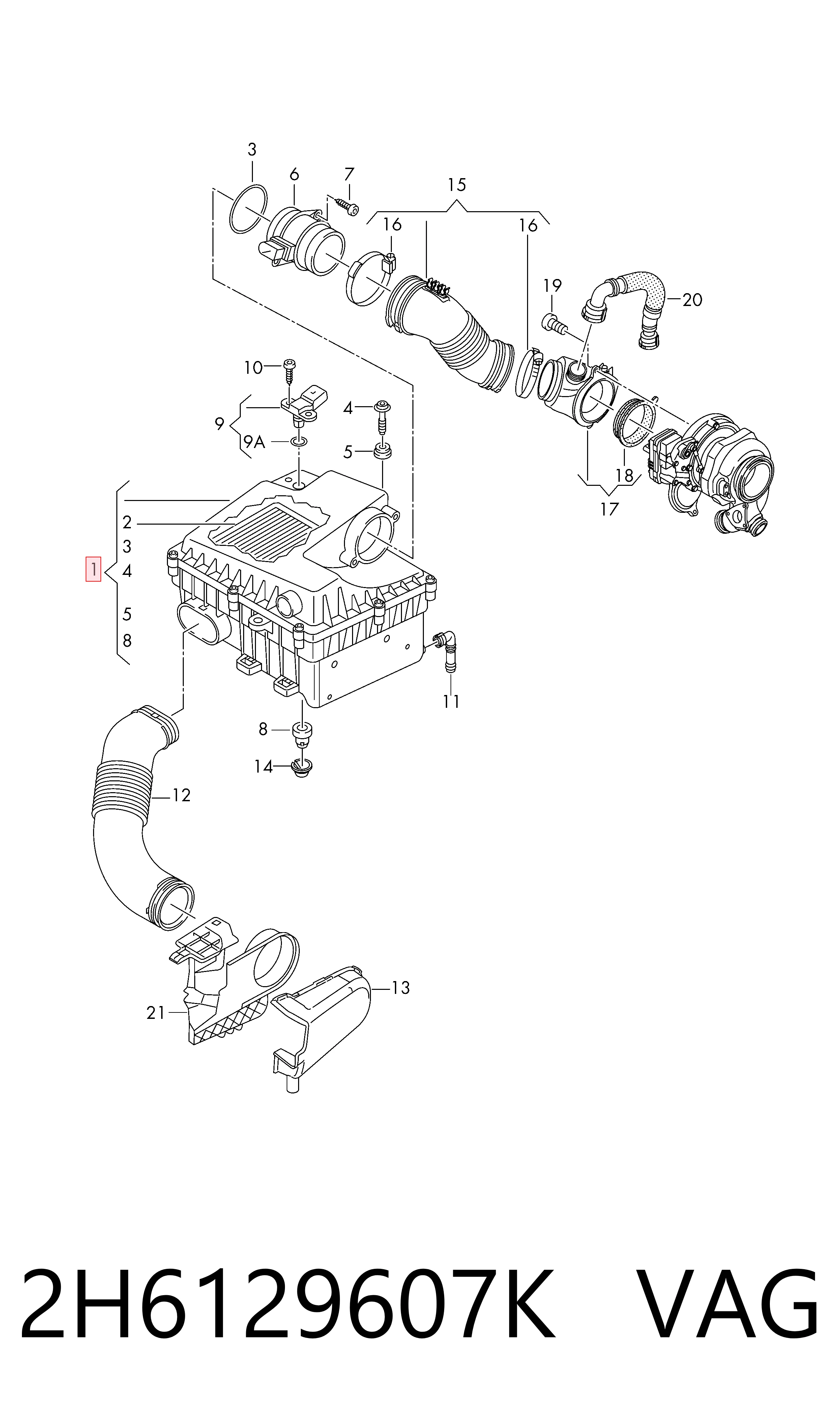 Obudowa filtra powietrza do Volkswagen AMAROK  2HA, 2HB, S1B, S6B, S7A, S7B
