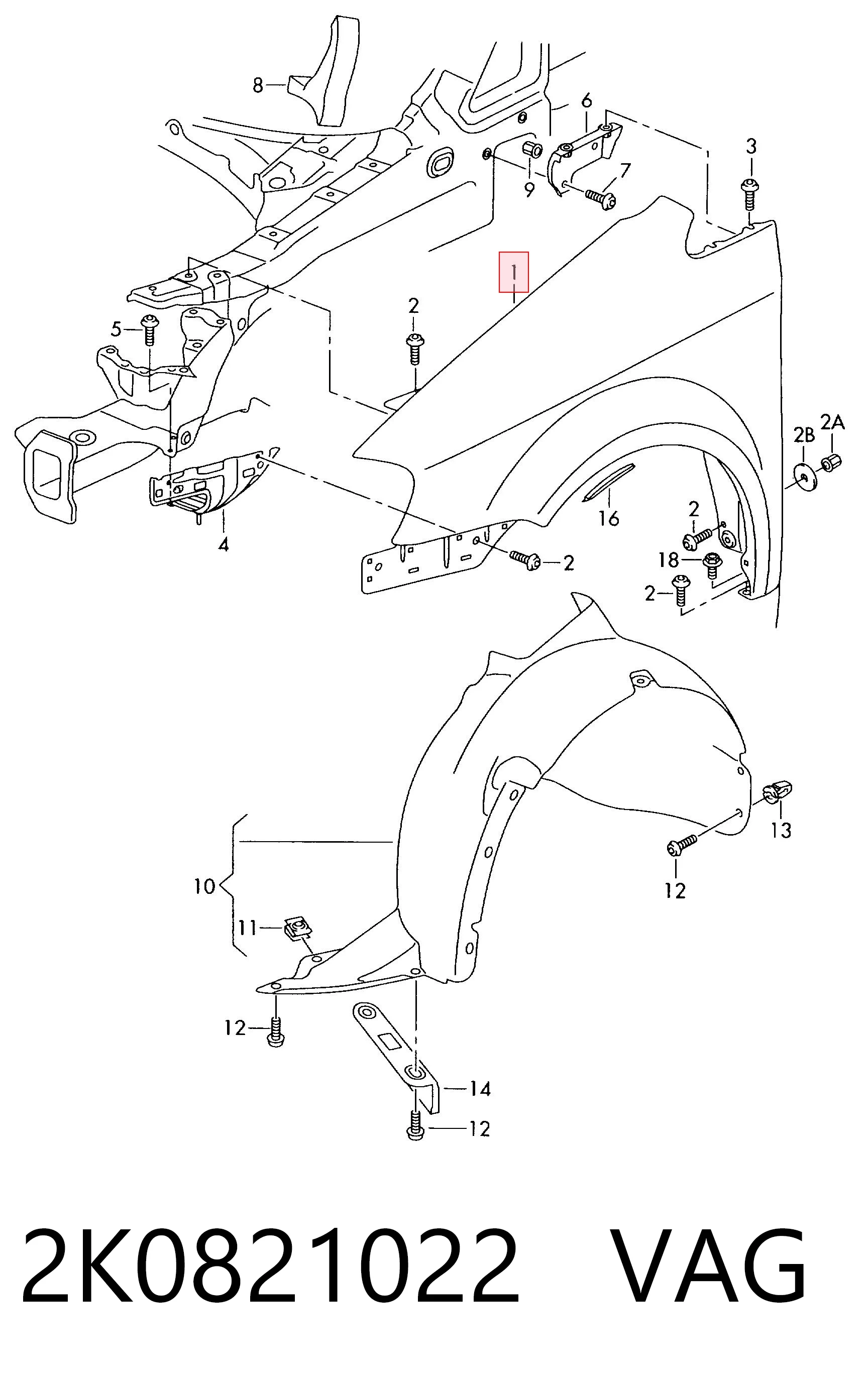 Do koszyka Błotnik przedni prawy Volkswagen Caddy III 2KA, 2KH, 2CA, 2CH