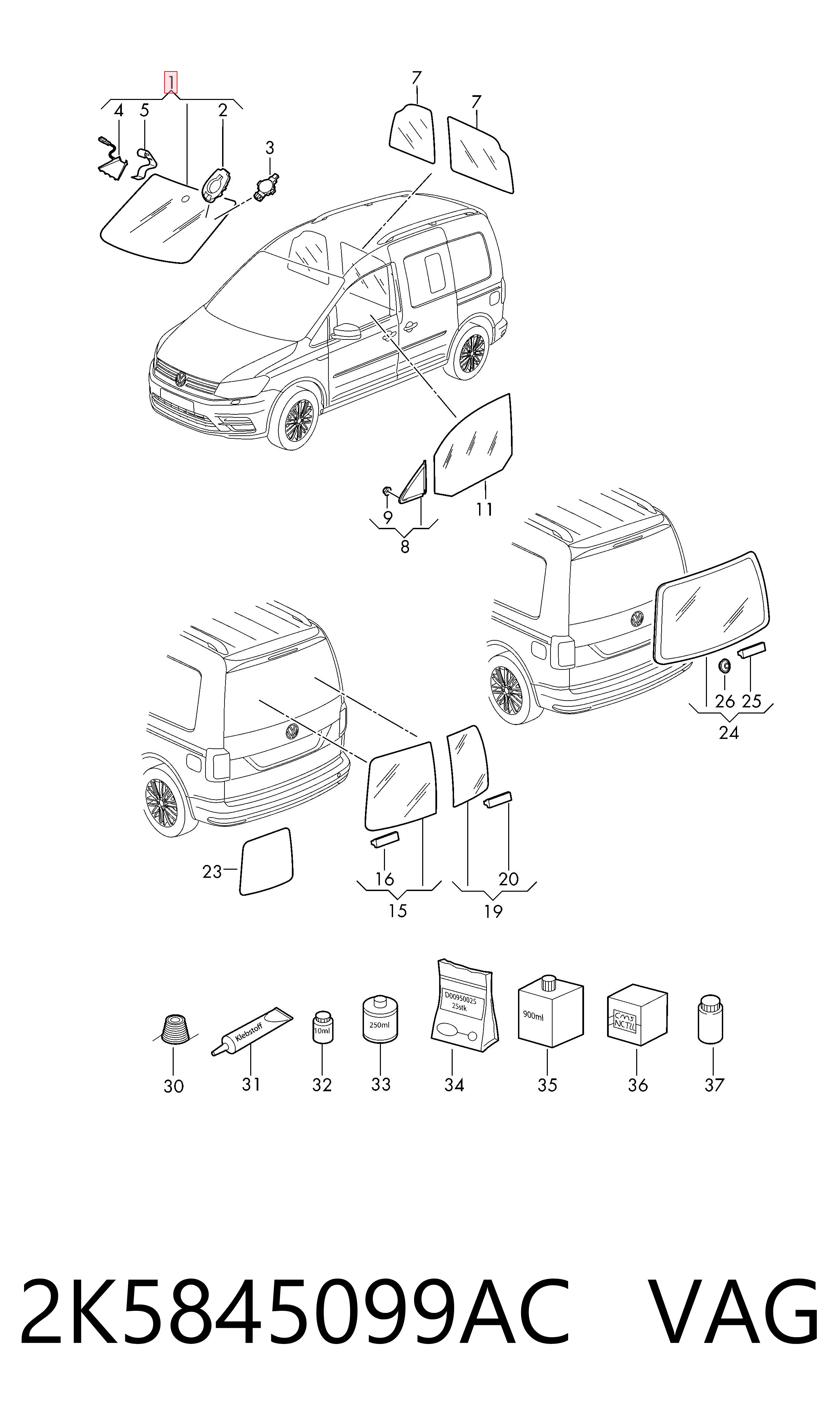 Szyba przednia do Volkswagen Caddy III 2KB, 2KJ, 2CB, 2CJ