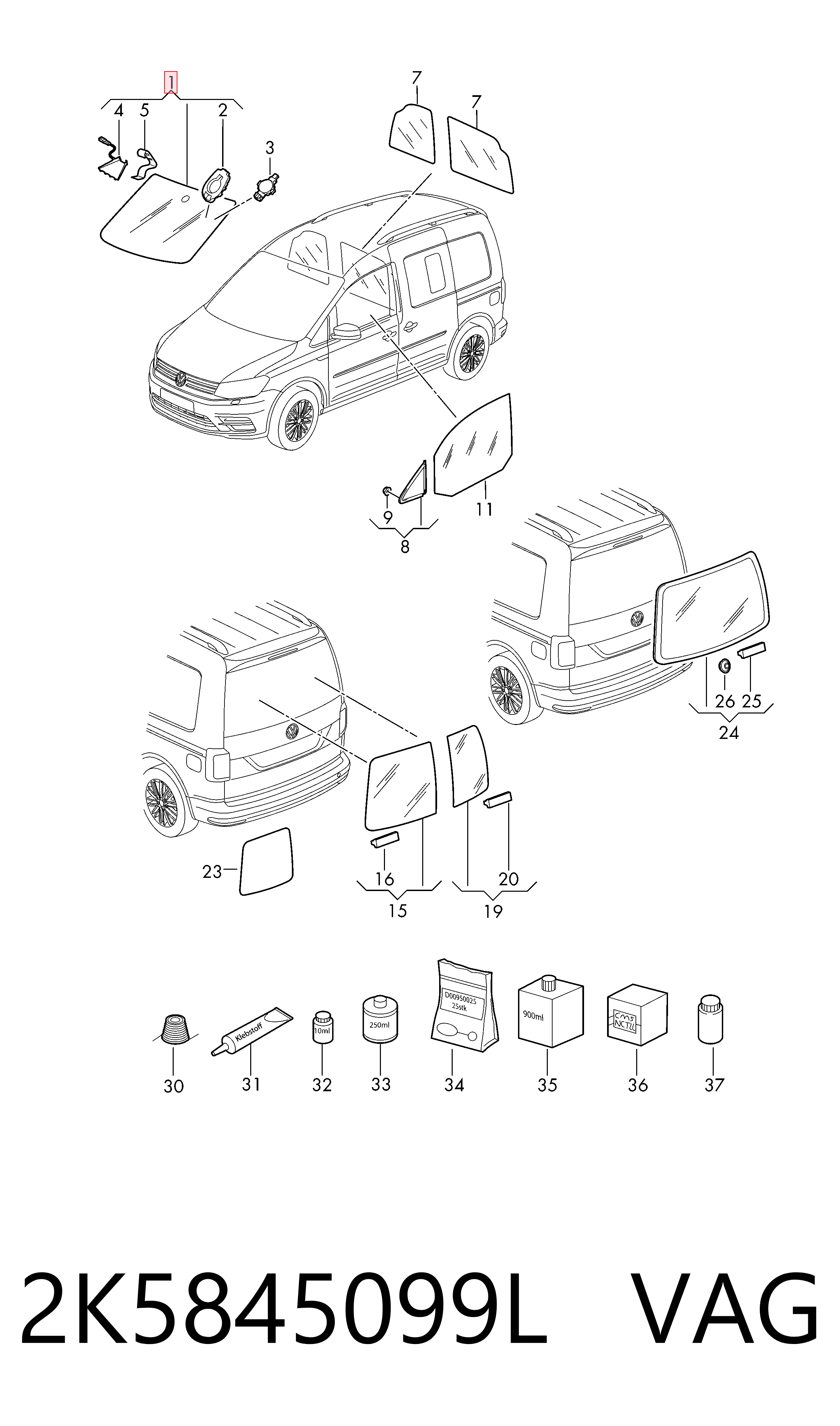 Szyba przednia do Volkswagen Caddy IV SAB, SAJ