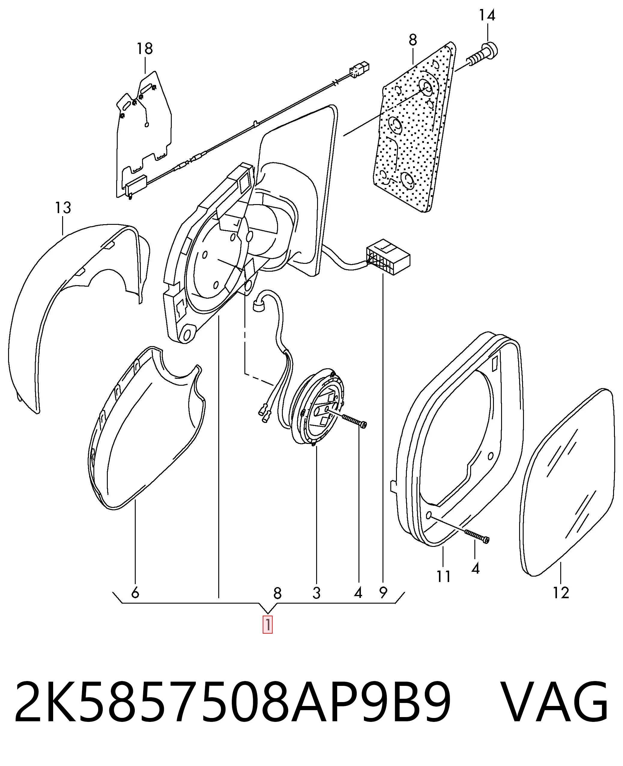 Lusterko wsteczne prawe VAG 2K5857508AP9B9 cena, od 98,18 USD