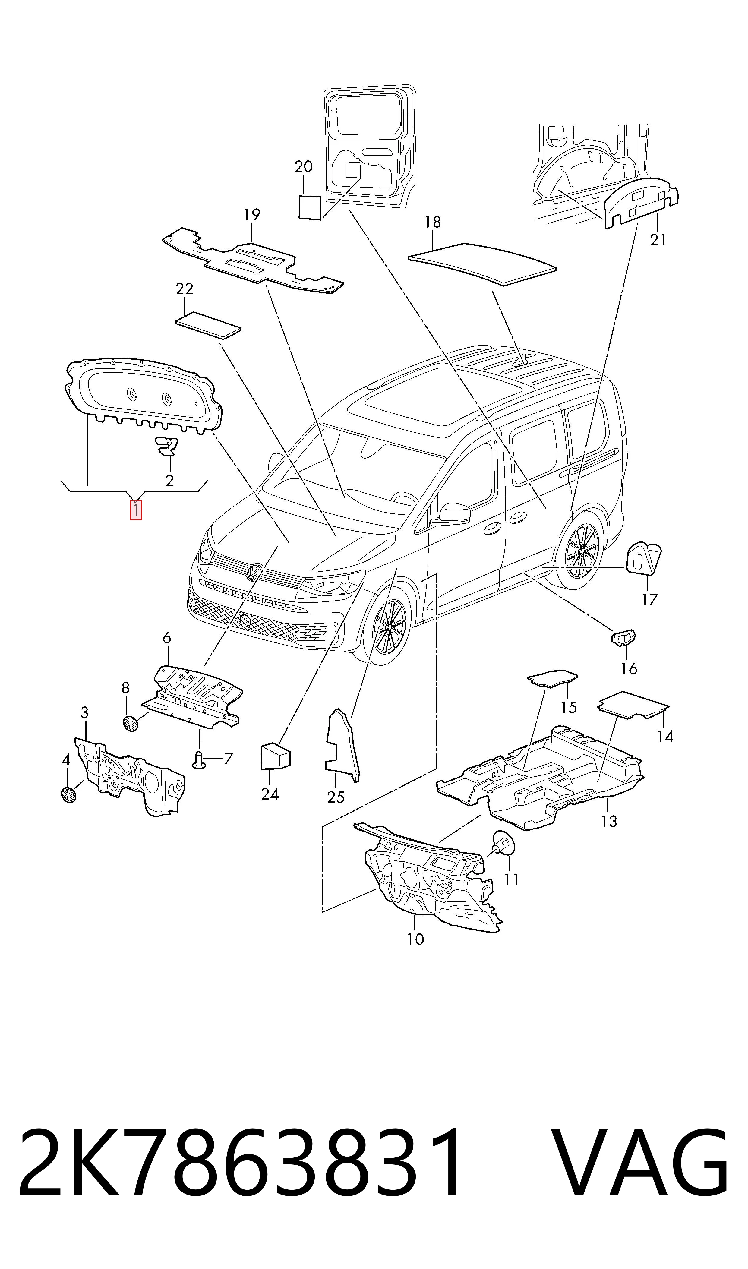 Wygluszenie maski Volkswagen Caddy IV kombi (SAB, SAJ) (2015 - 2026) cena, od 9,56 USD