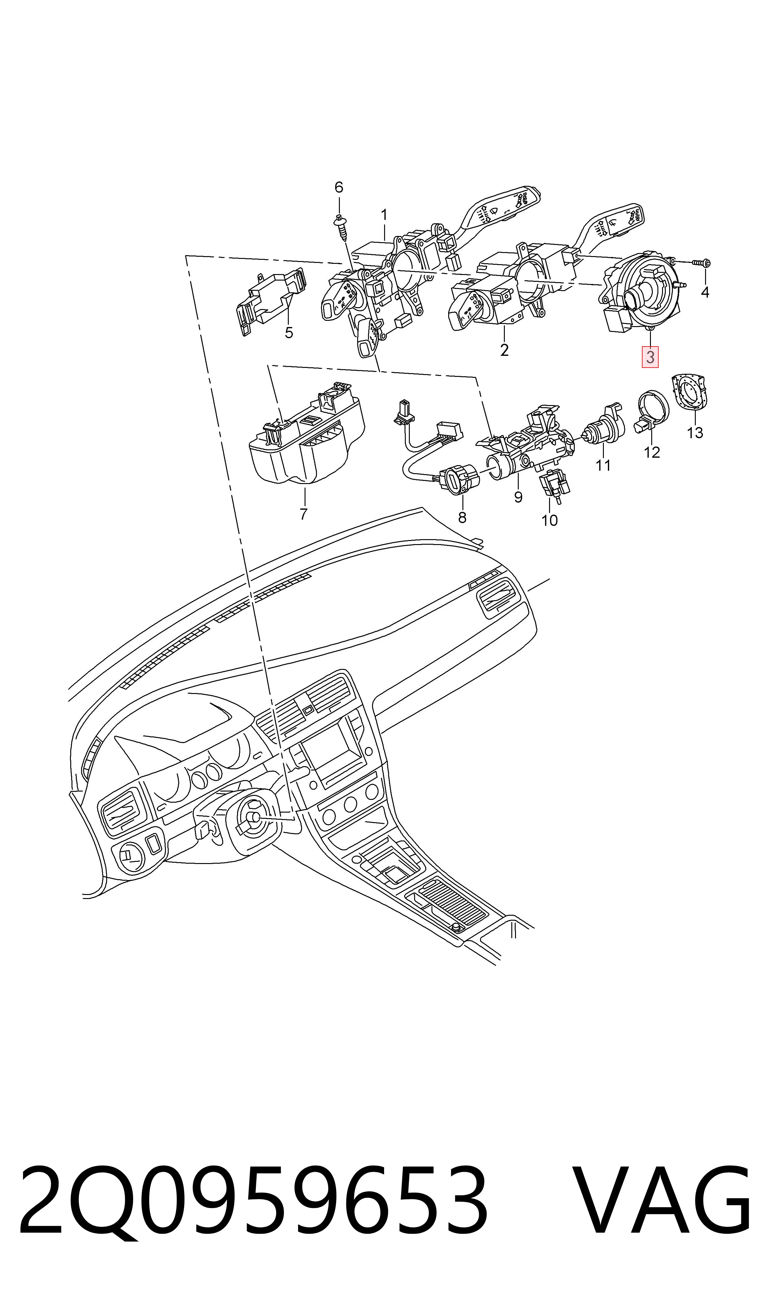 2Q0959653 VAG Pierścień kontaktowy AIRBAG, taśma kierownicy