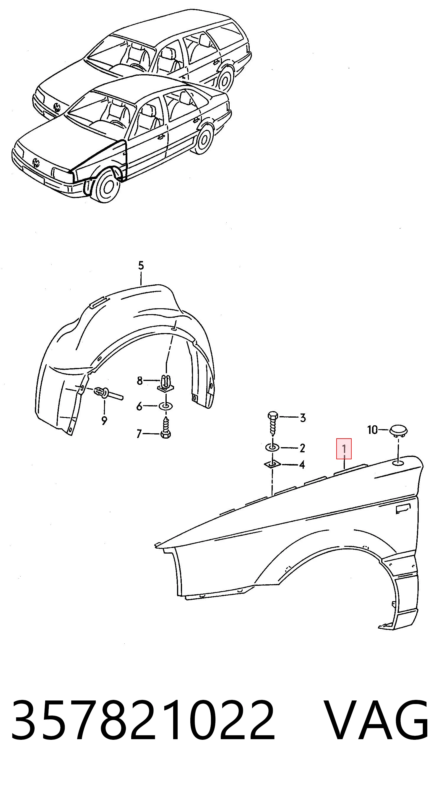 Błotnik przedni prawy do Volkswagen Passat B3, B4 3A5, 351, 315