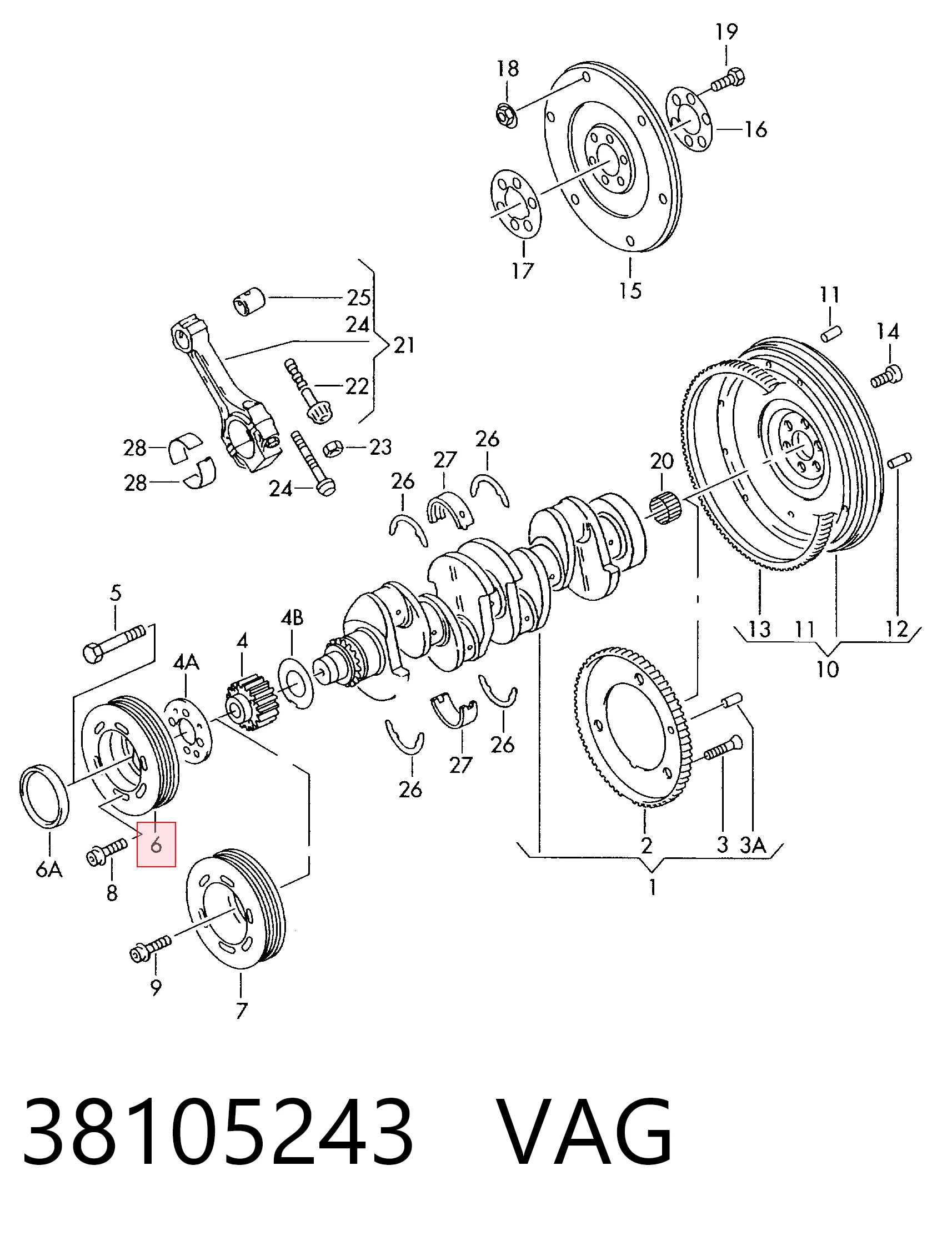 Koło pasowe wału korbowego Volkswagen Polo III sedana (6KV2) (1995 - 2001) cena, od 39,23 USD