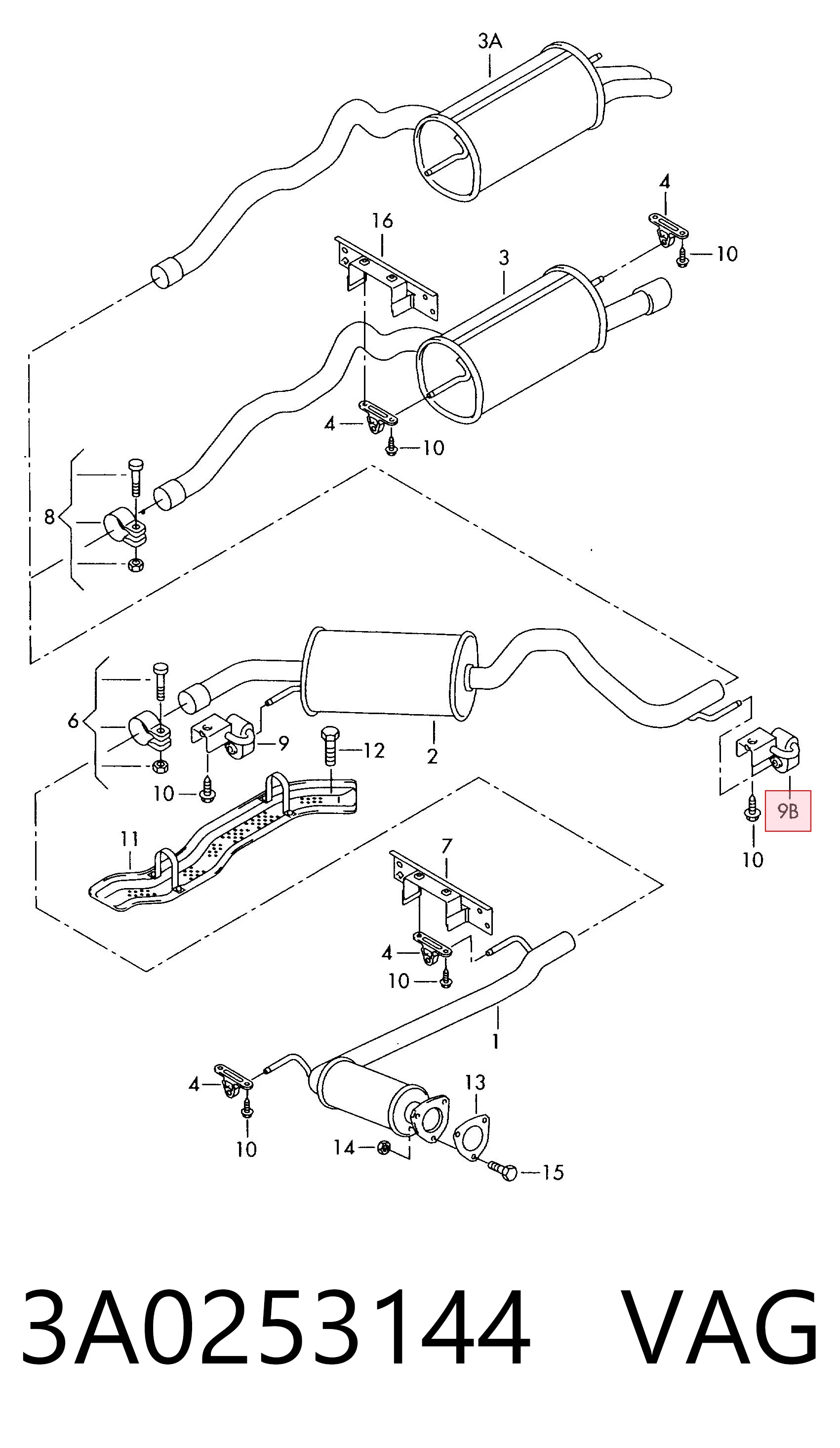 3A0253144 VAG Poduszka mocowania tłumika