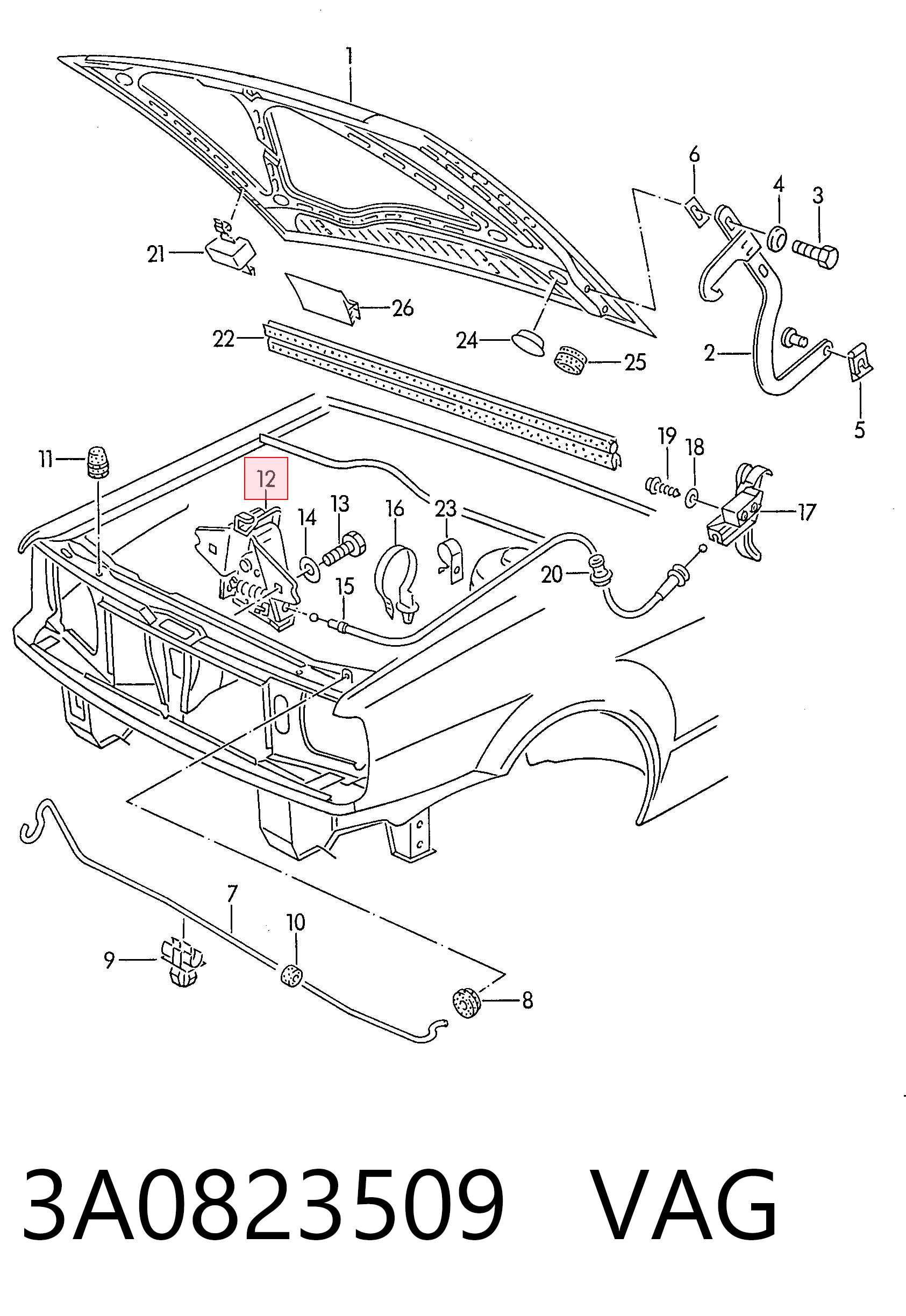 Zamek maski do Volkswagen Passat B3, B4 3A2, 351, 312