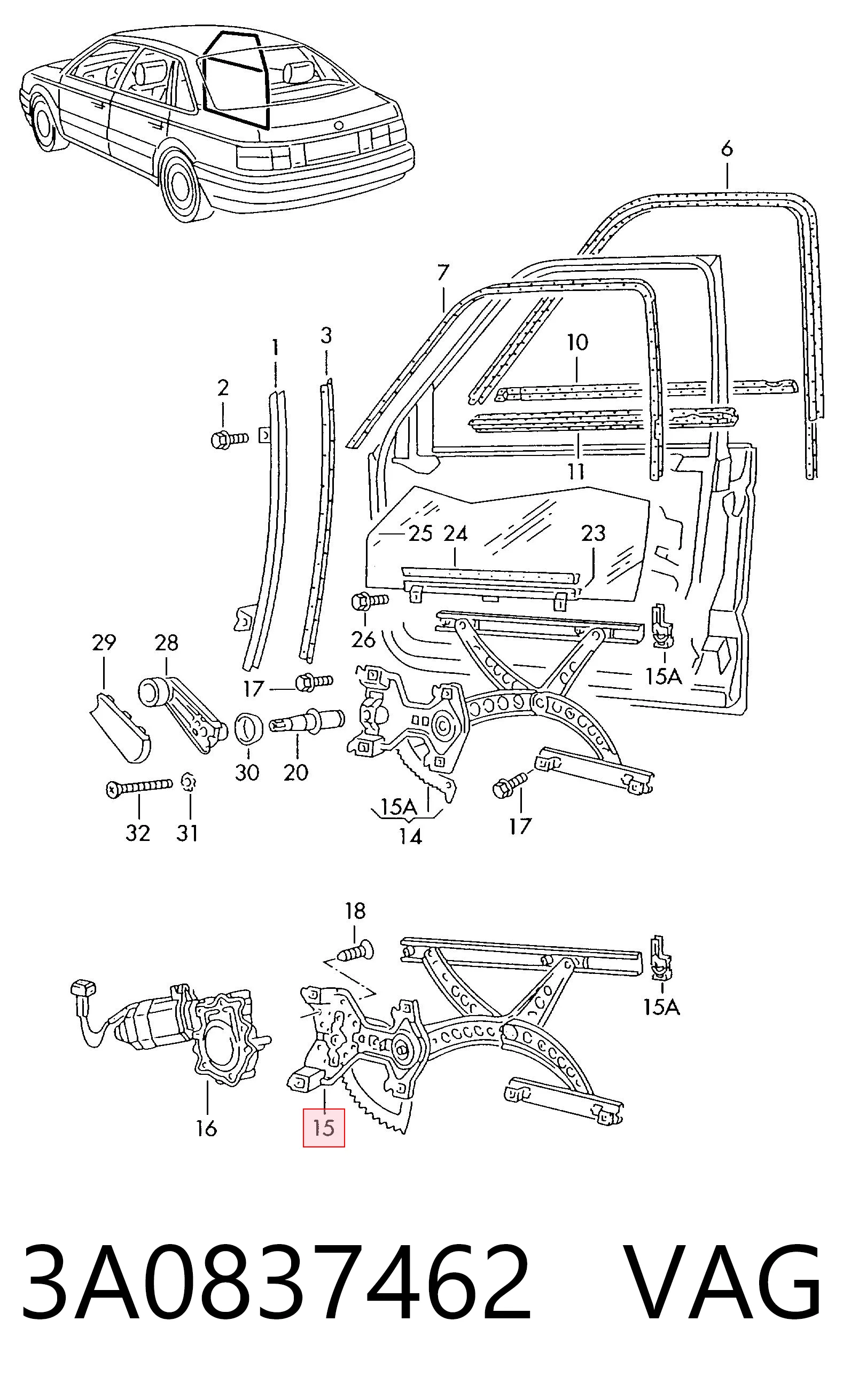 Mechanizm podnoszenia szyby drzwi przednich prawych do Volkswagen Passat 3A2, 351, 312