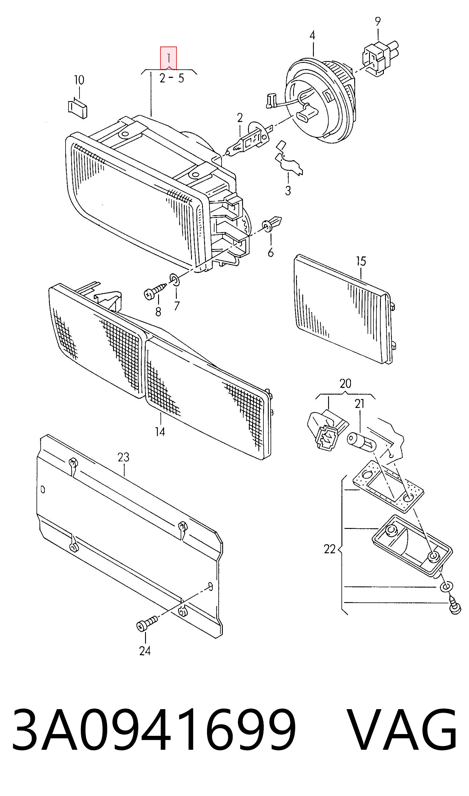 Do koszyka Lampa przeciwmgielna lewa Volkswagen Passat B3, B4 3A5, 351, 315