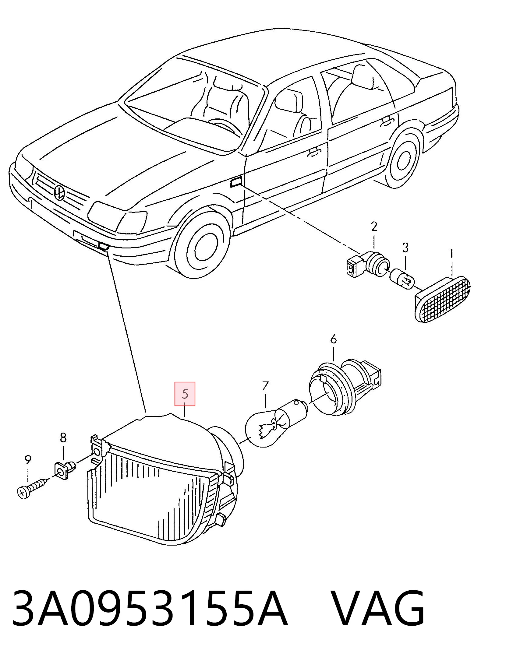 Kierunkowskaz lewy do Volkswagen Passat B3, B4 3A5, 351, 315