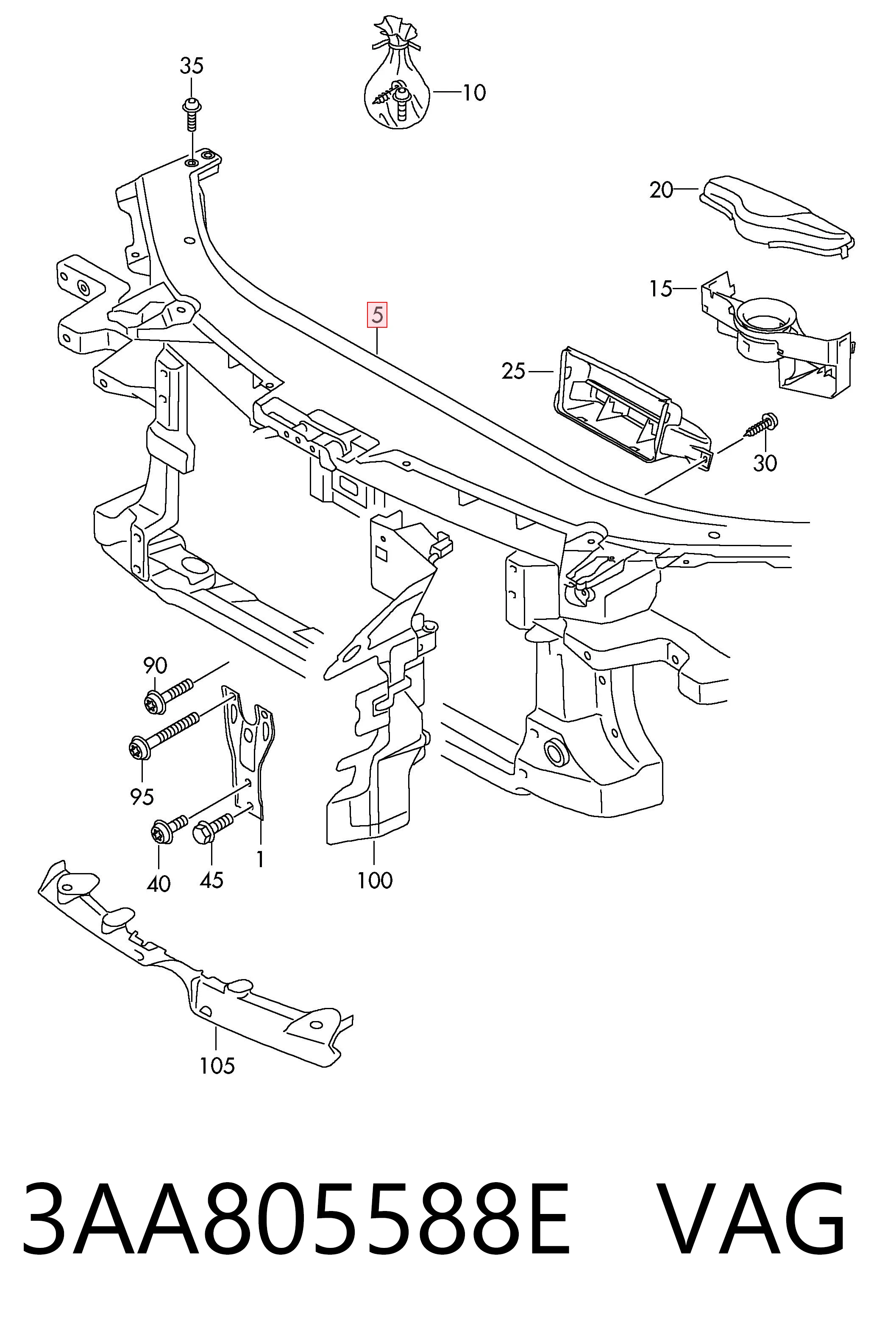 Osłona chłodnicy kompletna (panel mocowania reflektorów) Volkswagen Passat B7