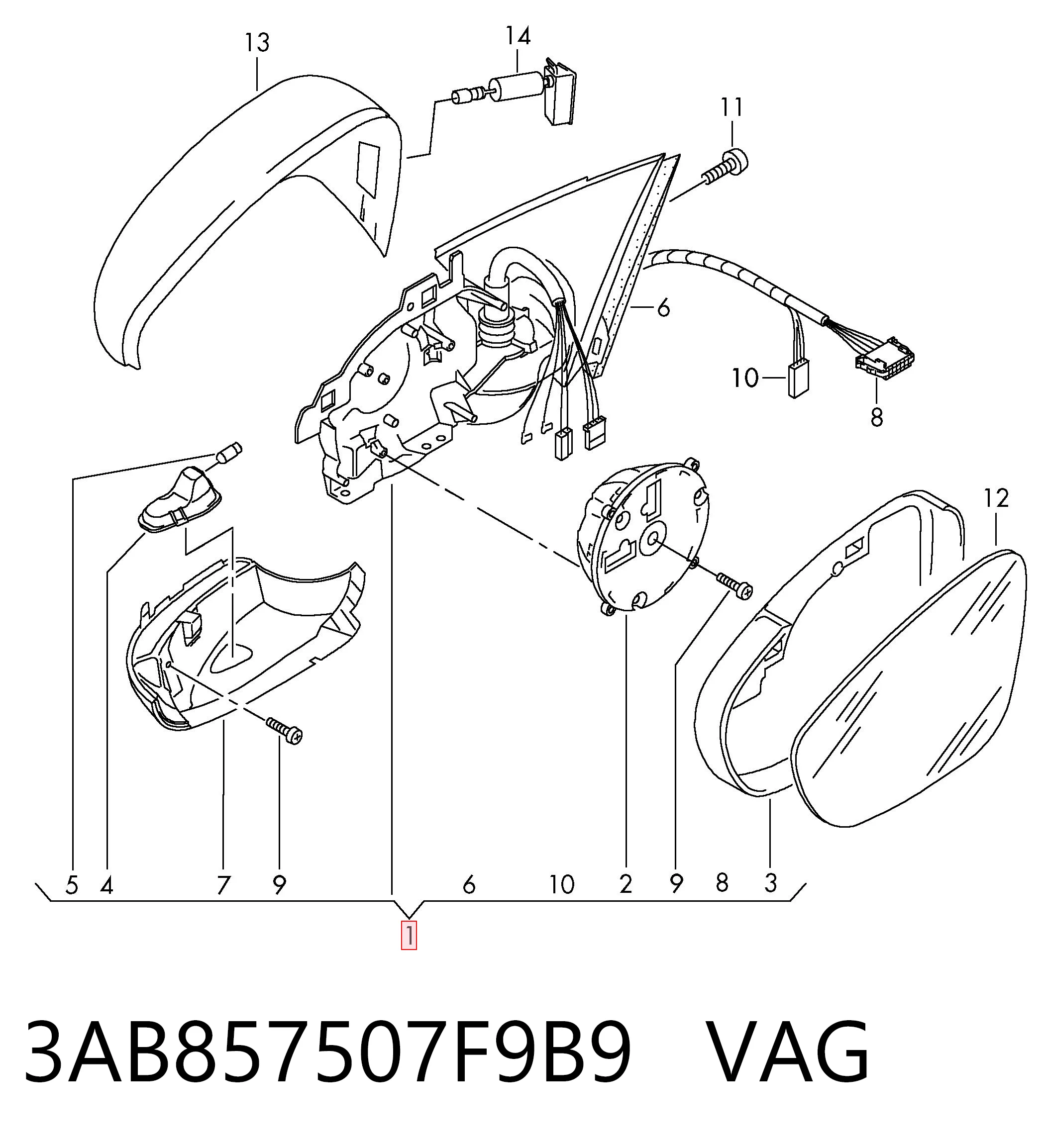 Lusterko wsteczne lewe VAG 3AB857507F9B9 cena, od 136,21 USD