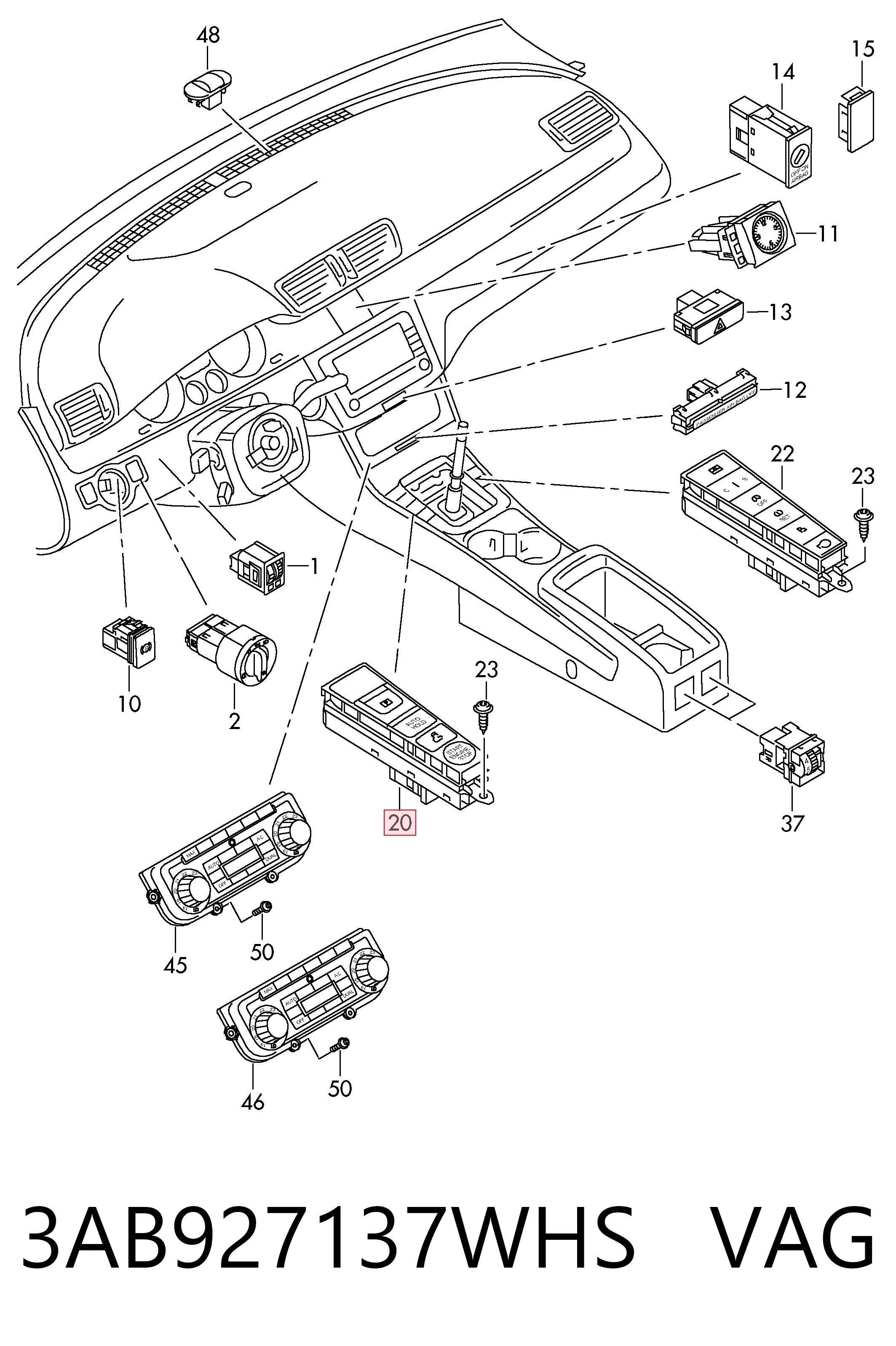 3AB927137WHS VAG Przycisk elektromechanicznego hamulca postojowego (ręcznego)