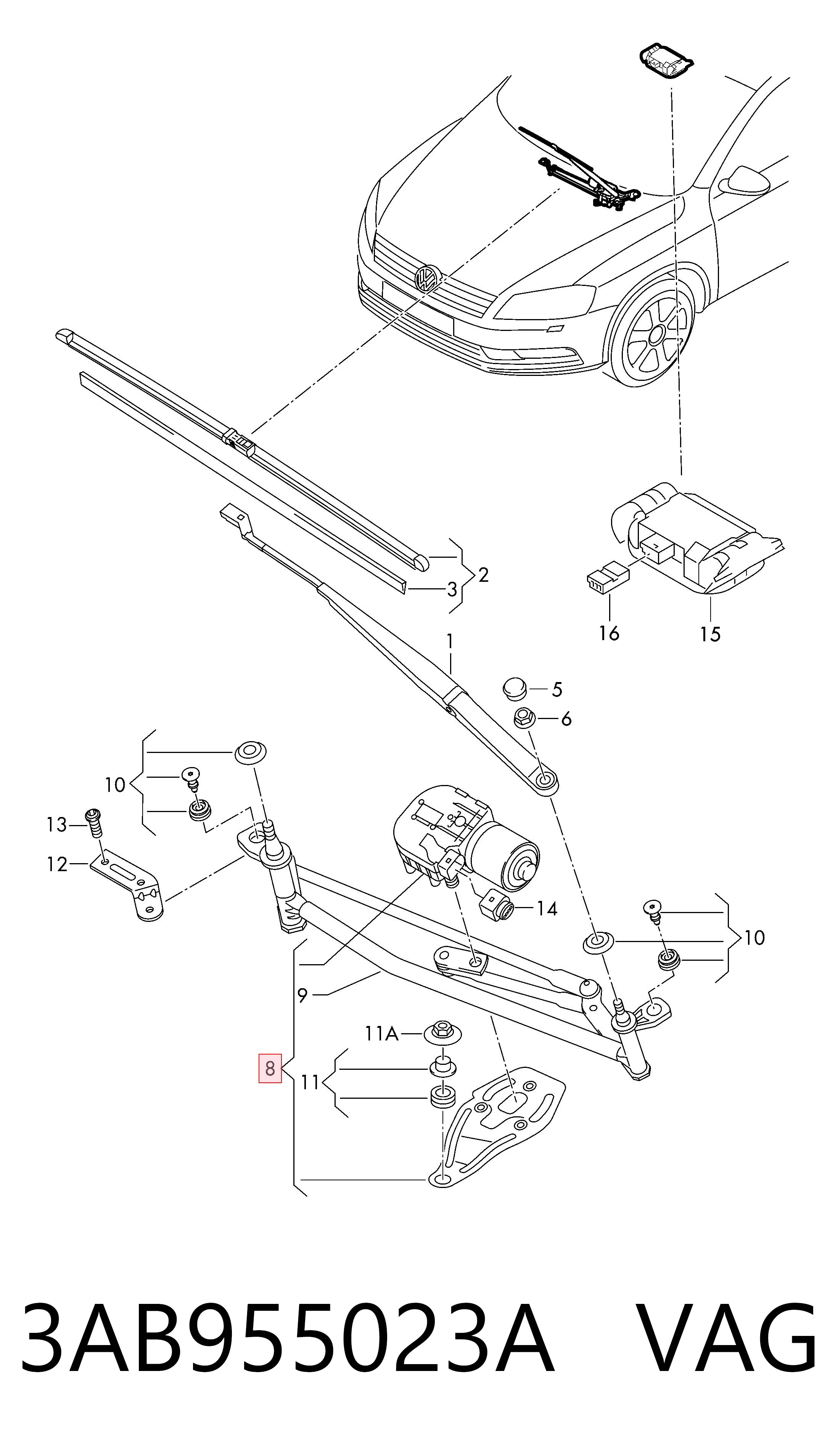 Mechanizm wycieraczek Volkswagen Passat B7 sedana (362) (2010 - 2016) cena, od 57,99 USD