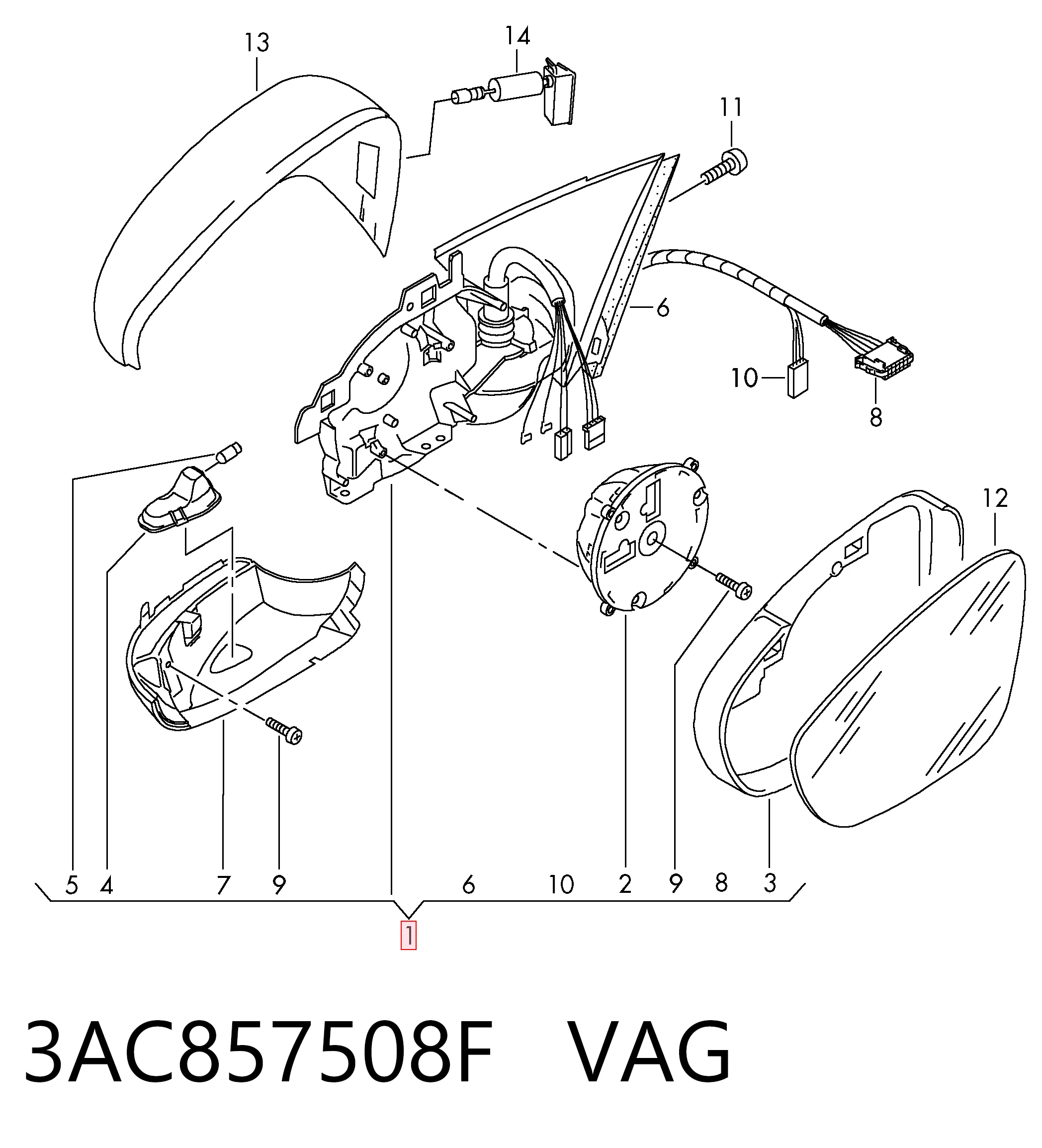3AC857508F VAG Lusterko wsteczne prawe