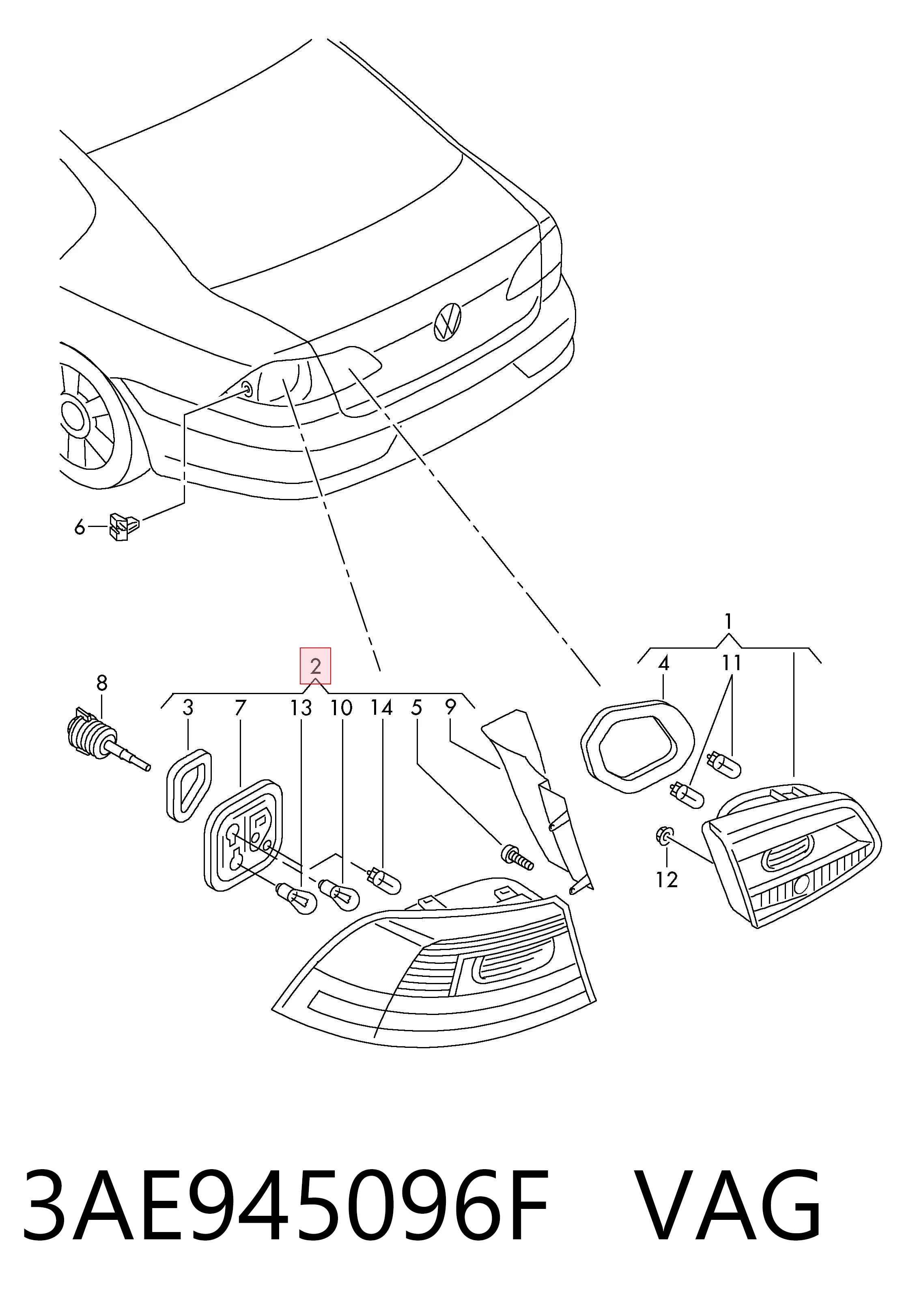 3AE945096F VAG Lampa zespolona tylna prawa zewnętrzna