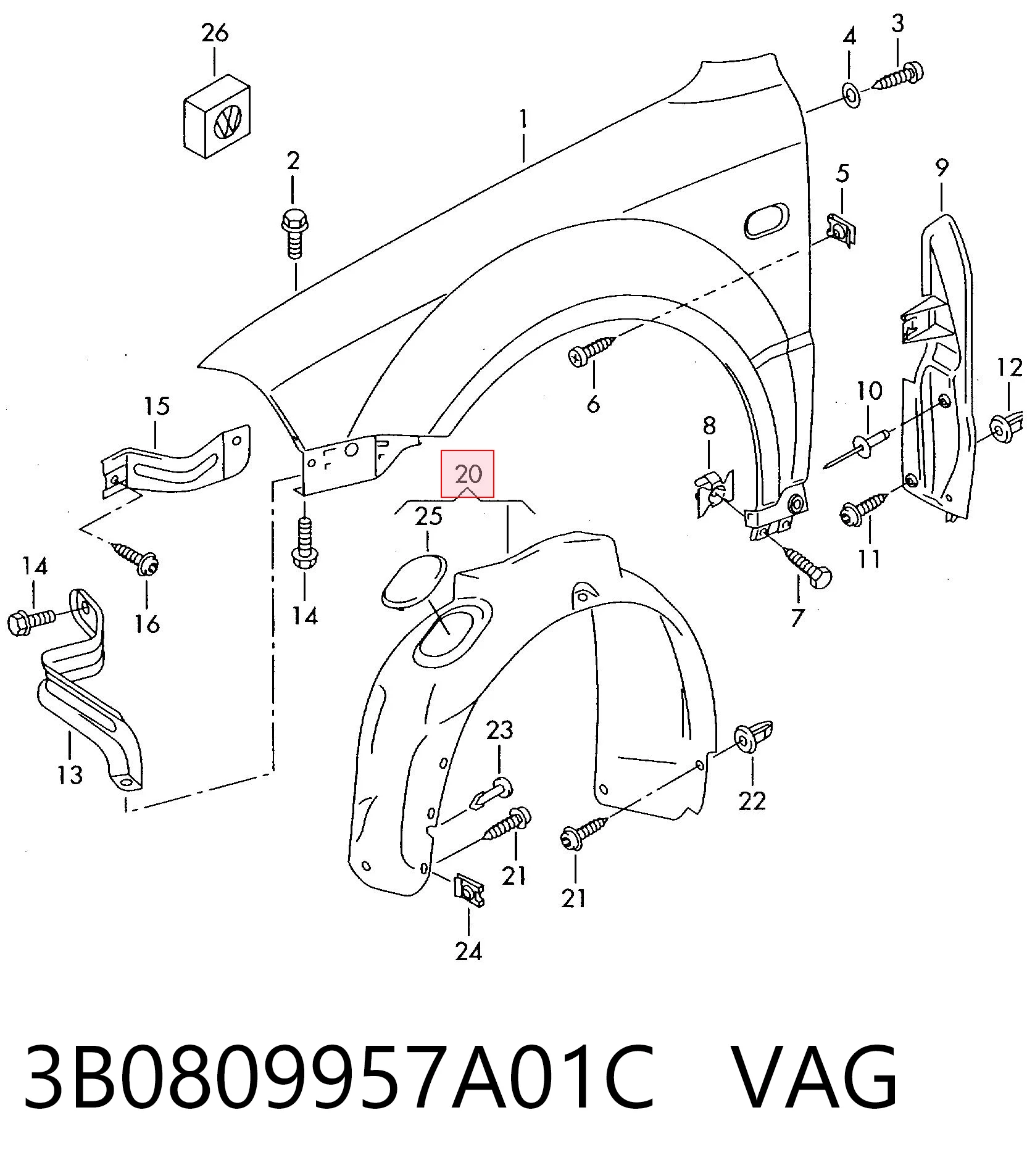 3B0809957A01C VAG Nadkole błotnika przedniego lewe
