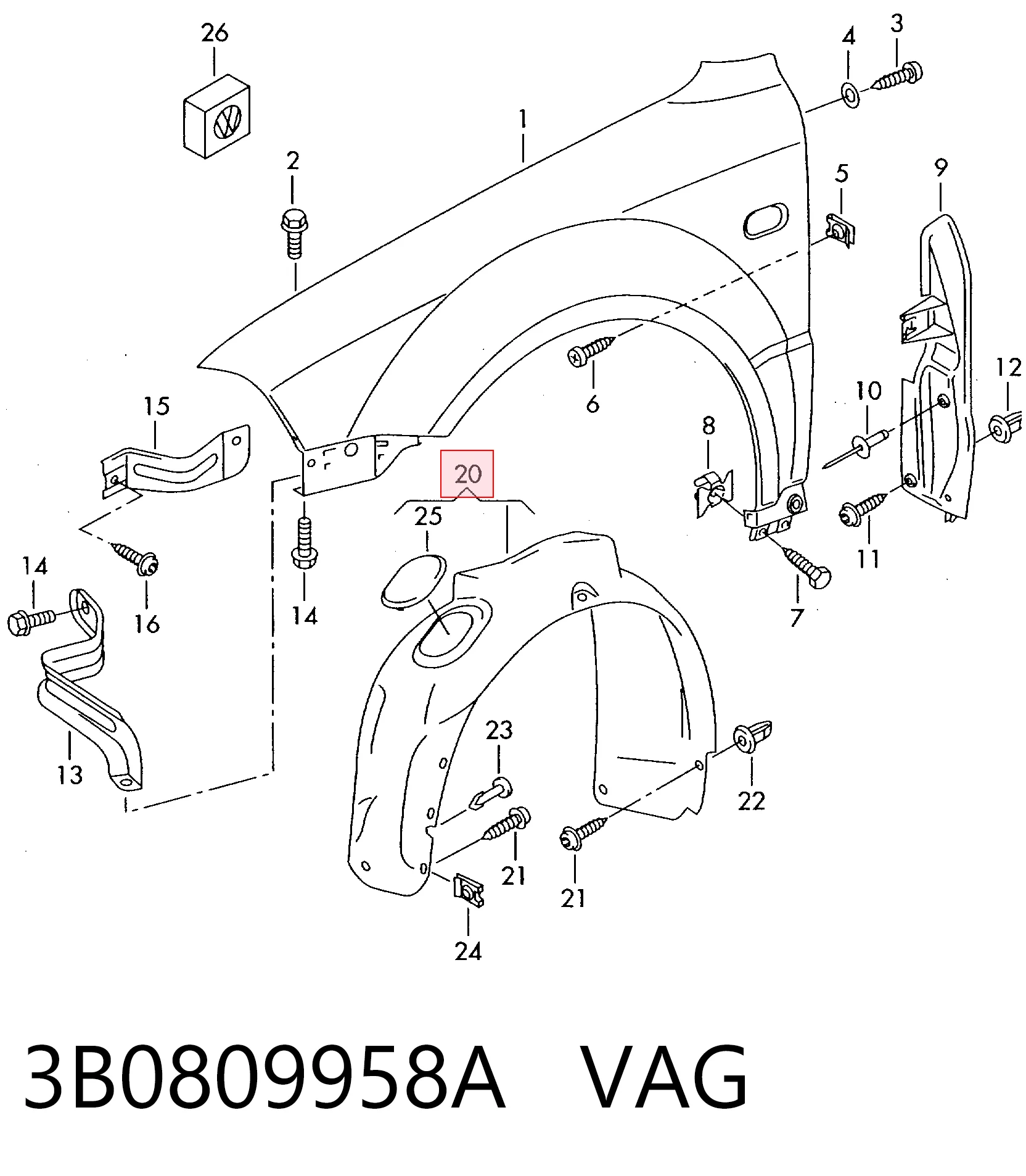 3B0809958A VAG Nadkole błotnika przedniego prawe