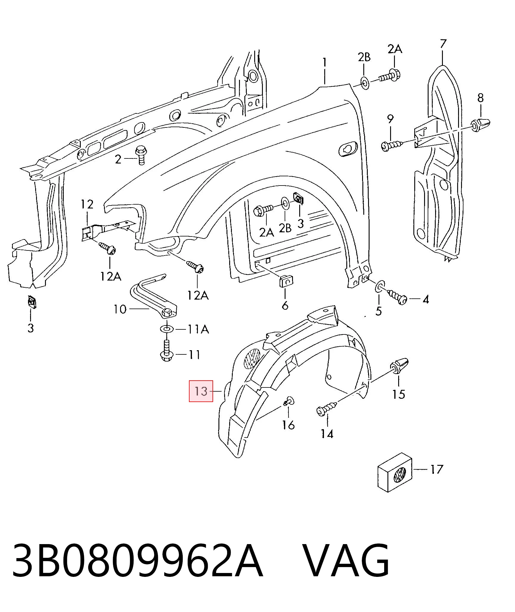 Nadkole błotnika przedniego prawe do Volkswagen Passat B5 3B3