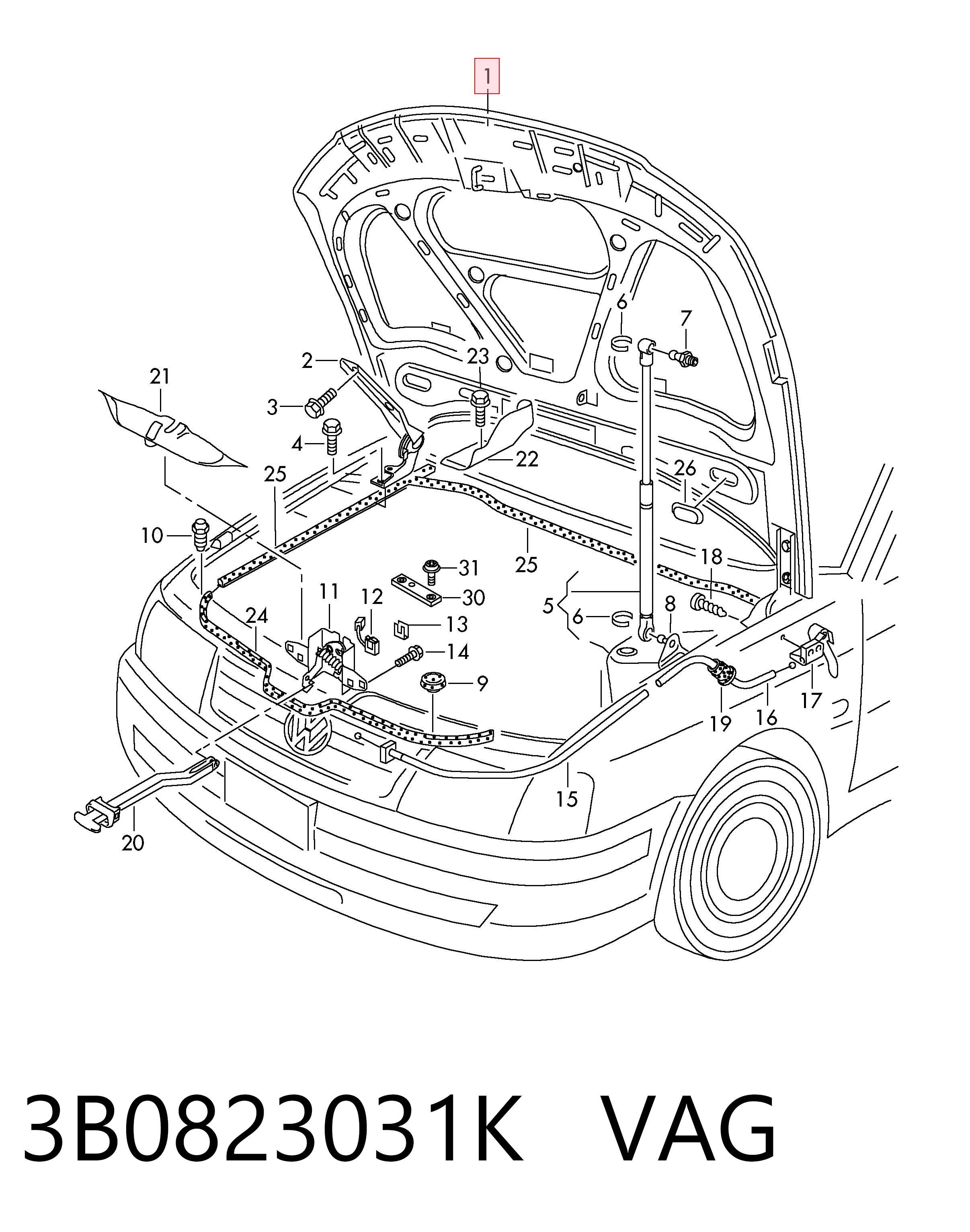 Maska silnika Volkswagen Passat B5 sedana (3B3) (2000 - 2005) cena, od 200,32 USD