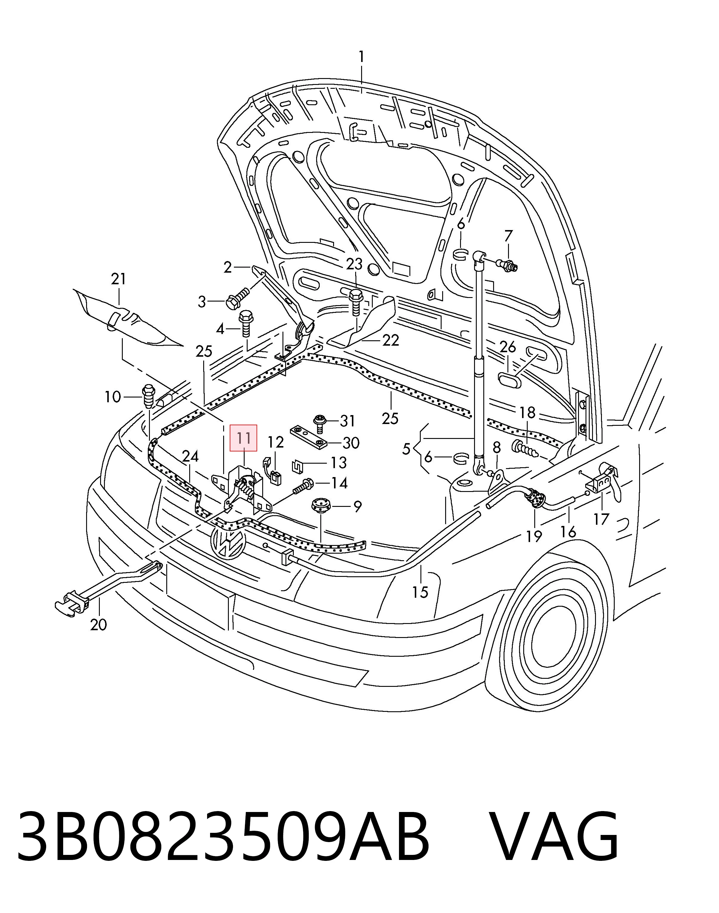 Do koszyka Zamek maski Volkswagen Passat B5 3B3