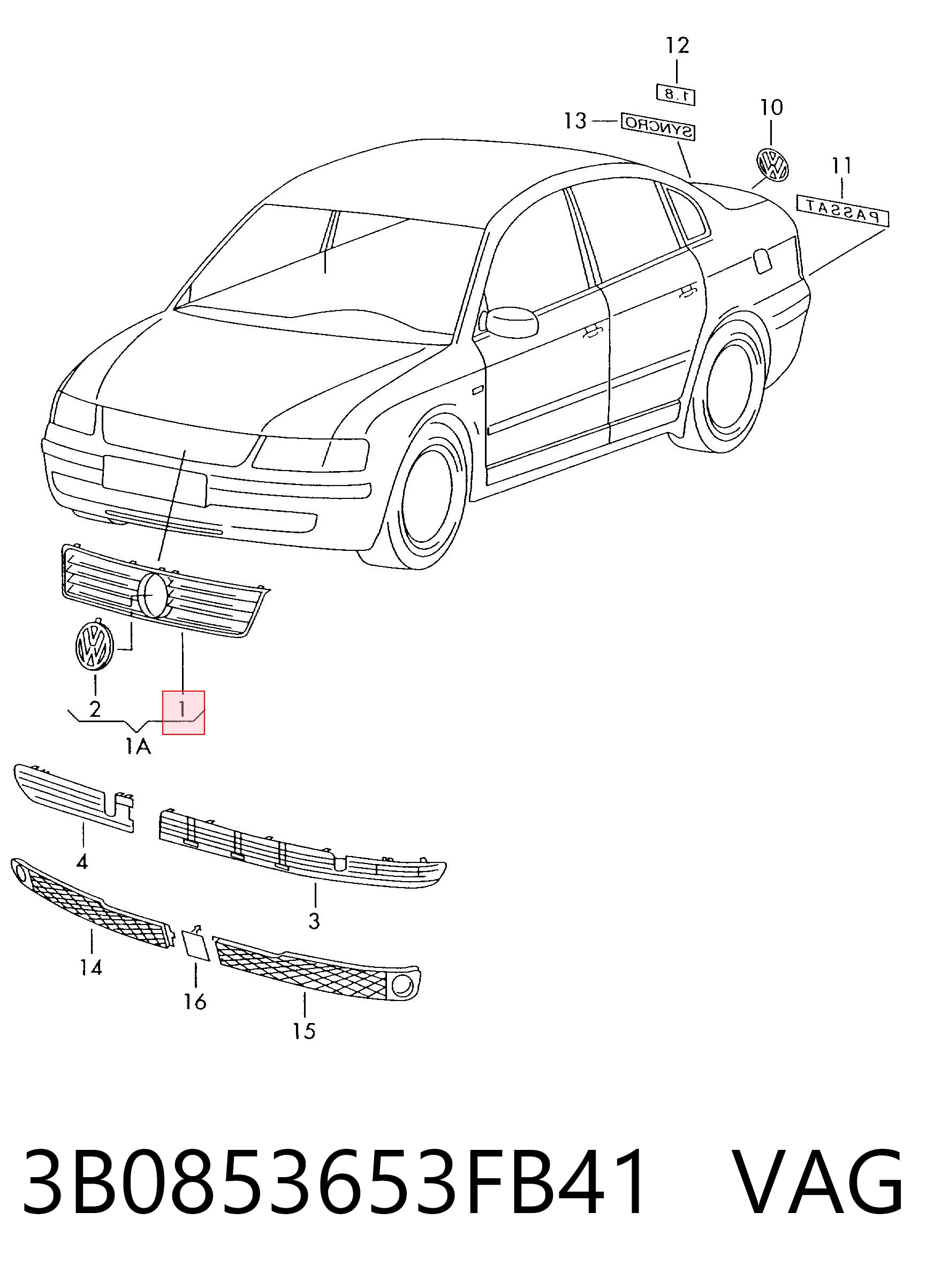 Do koszyka Atrapa chłodnicy Volkswagen Passat B5 3B5