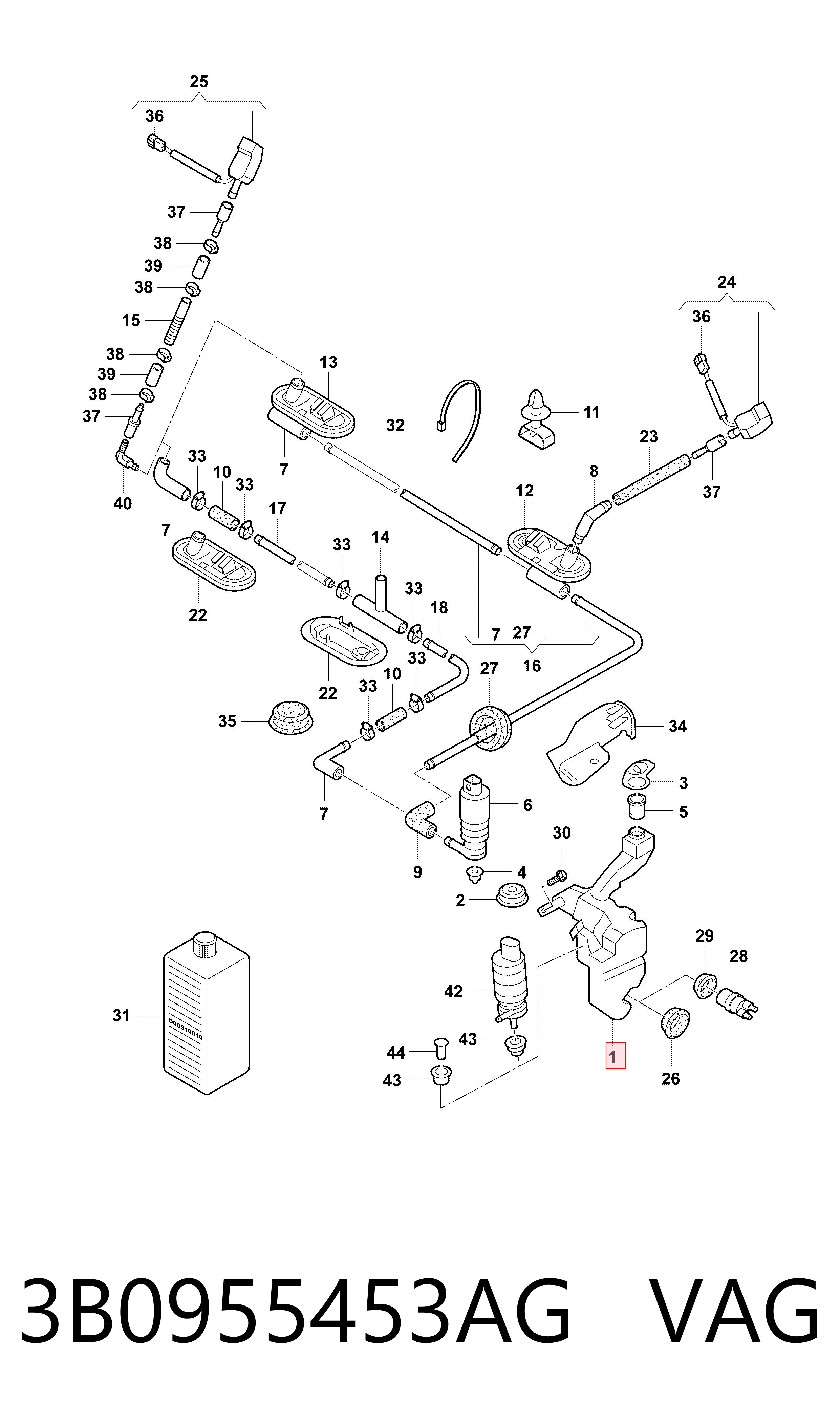 3B0955453AG VAG Zbiorniczek spryskiwacza szyb