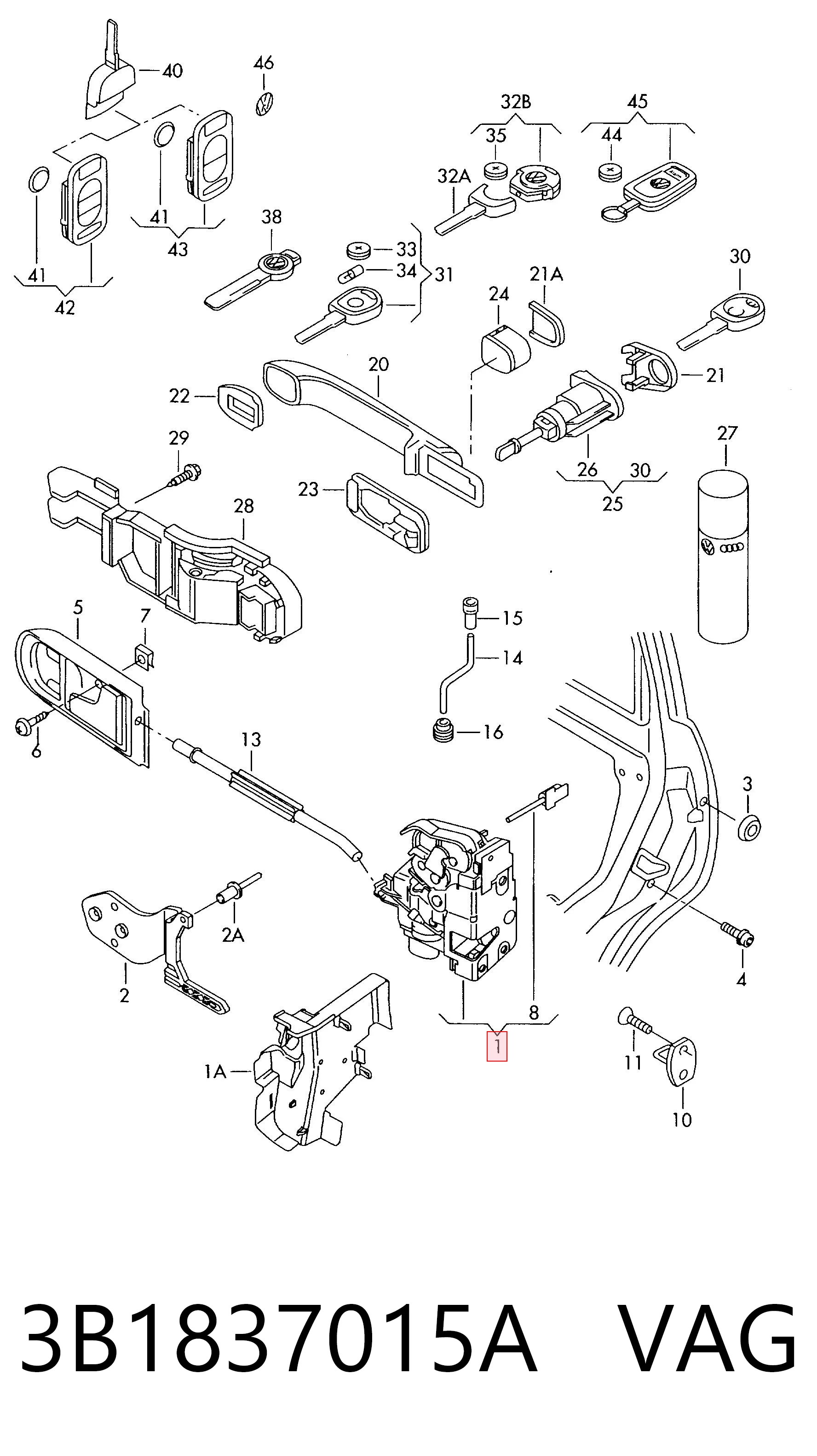 3B1837015A VAG Zamek drzwi przednich lewych
