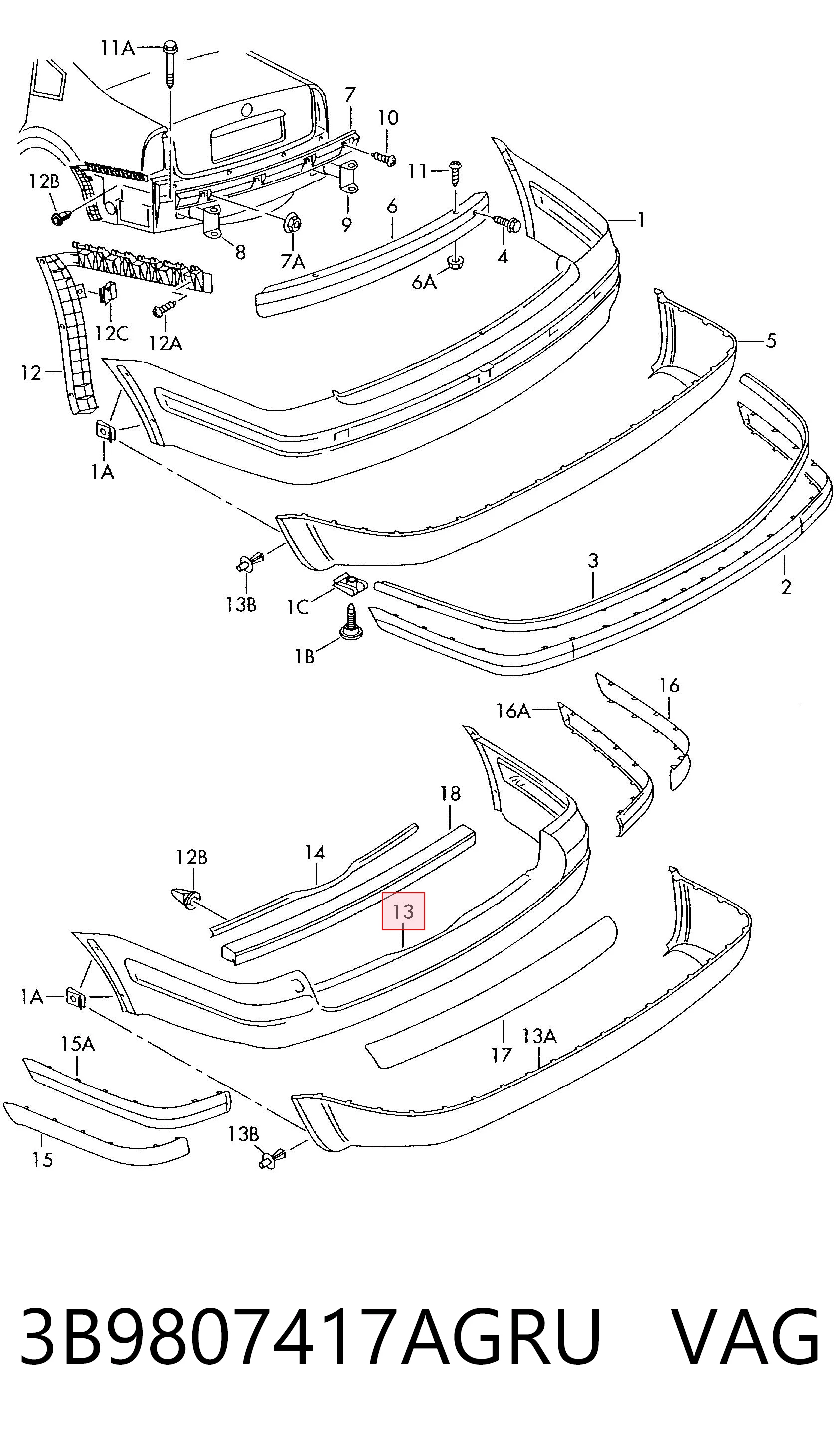 Zderzak tylny Volkswagen Passat B5 kombi (3B6) (2000 - 2005) cena, od 33,46 USD