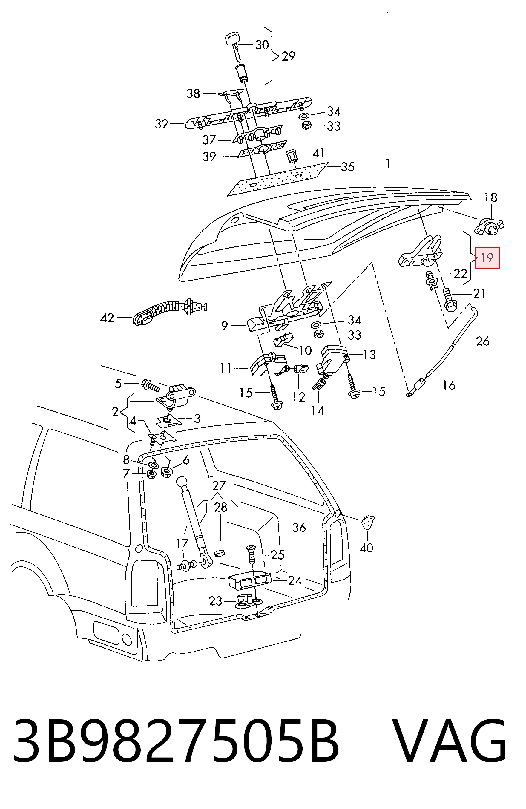 Zamek klapy bagażnika (3/5 drzwi tylnych) do Volkswagen Passat B5 3B5