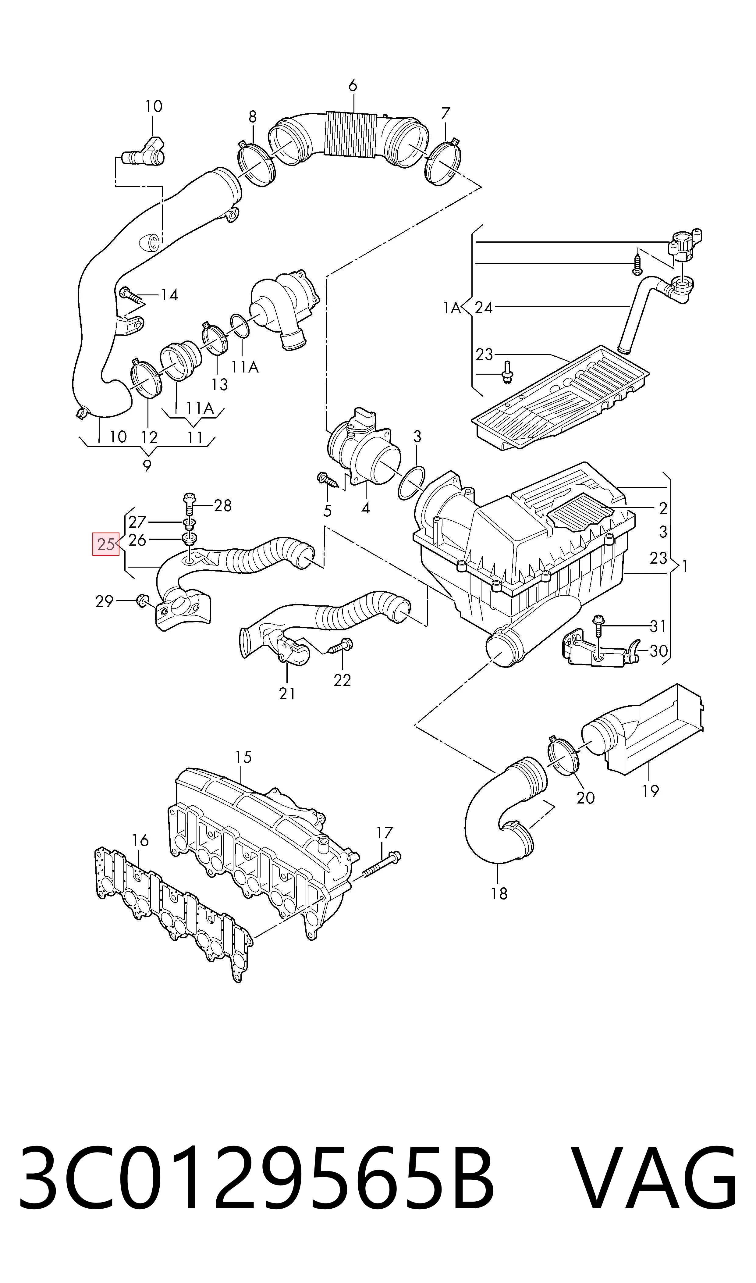 3C0129565B VAG Wlot powietrza do filtra powietrza