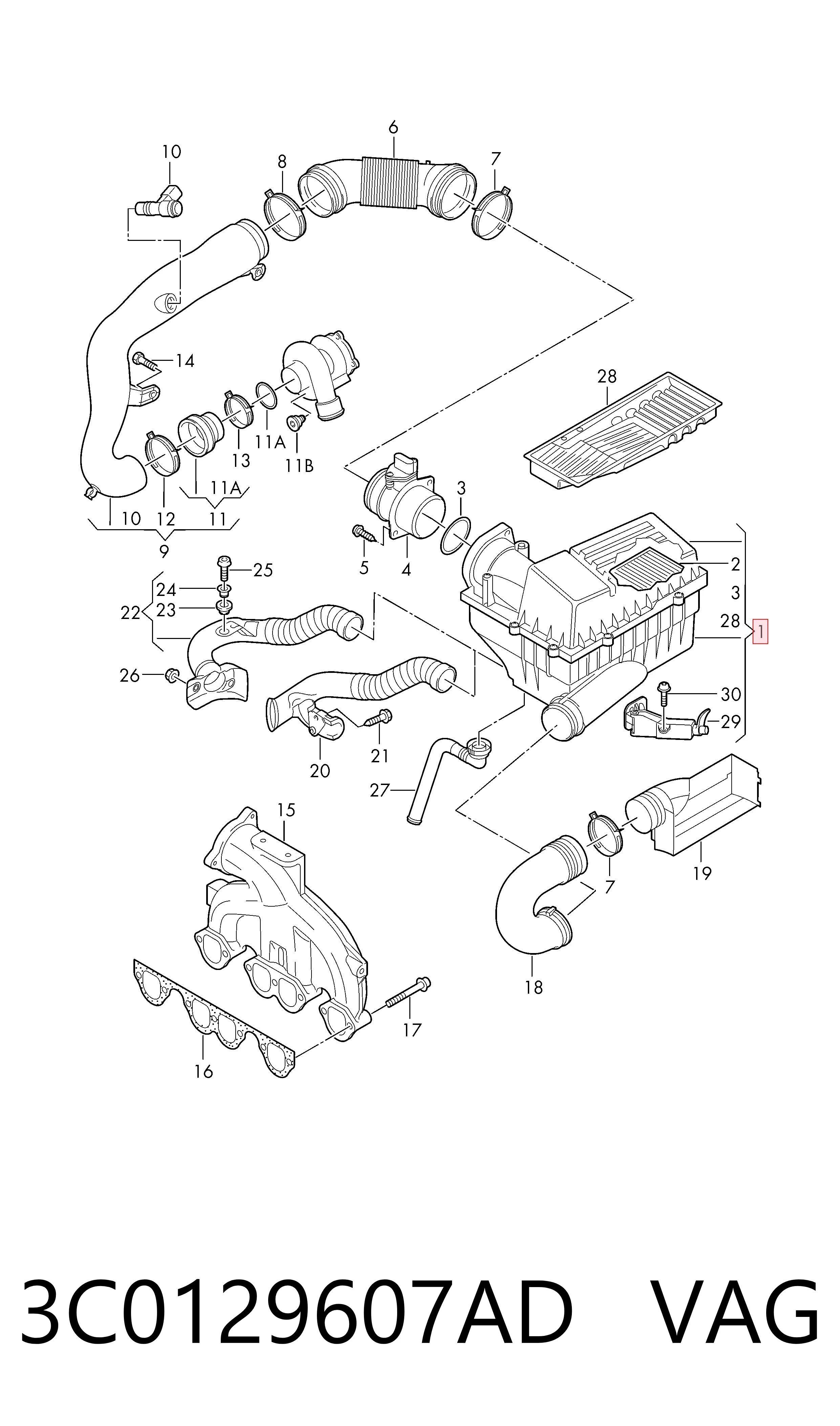 Obudowa filtra powietrza Volkswagen Jetta V sedana (1K2) (2004 - 2010) cena, od 81,16 USD