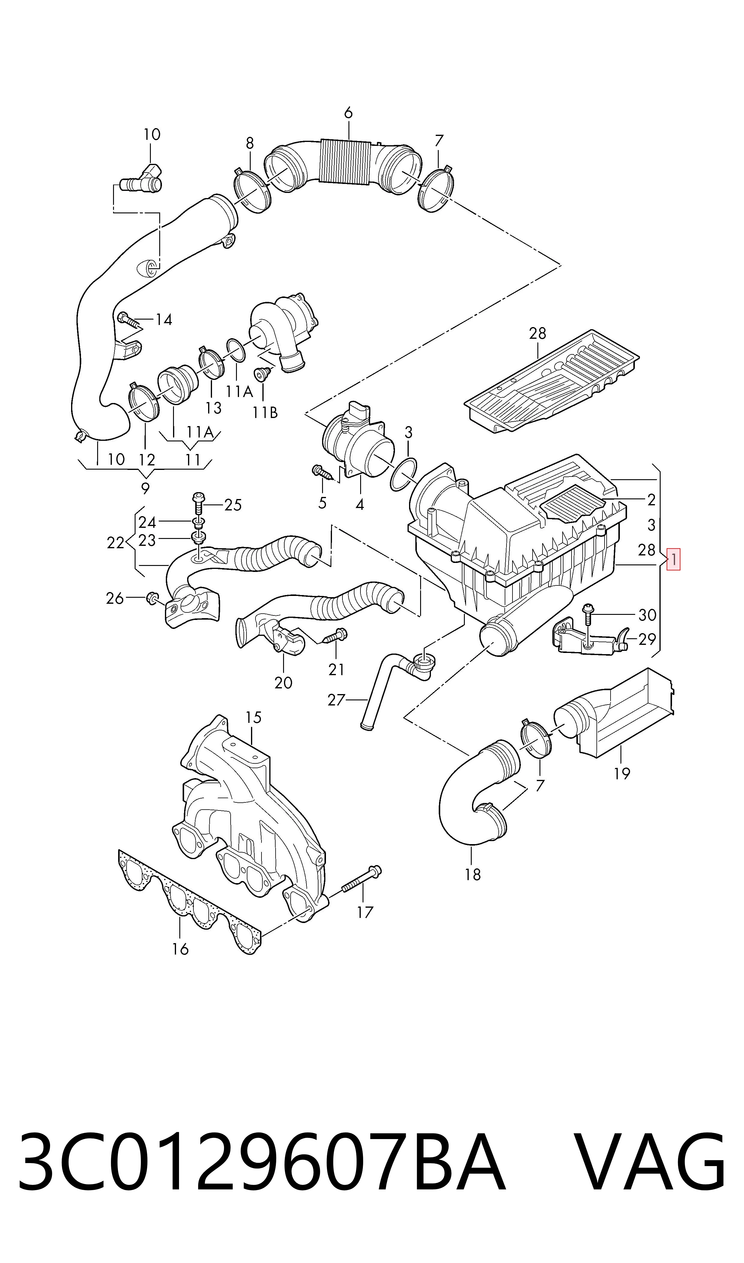 Do koszyka Obudowa filtra powietrza Volkswagen Jetta V 1K2
