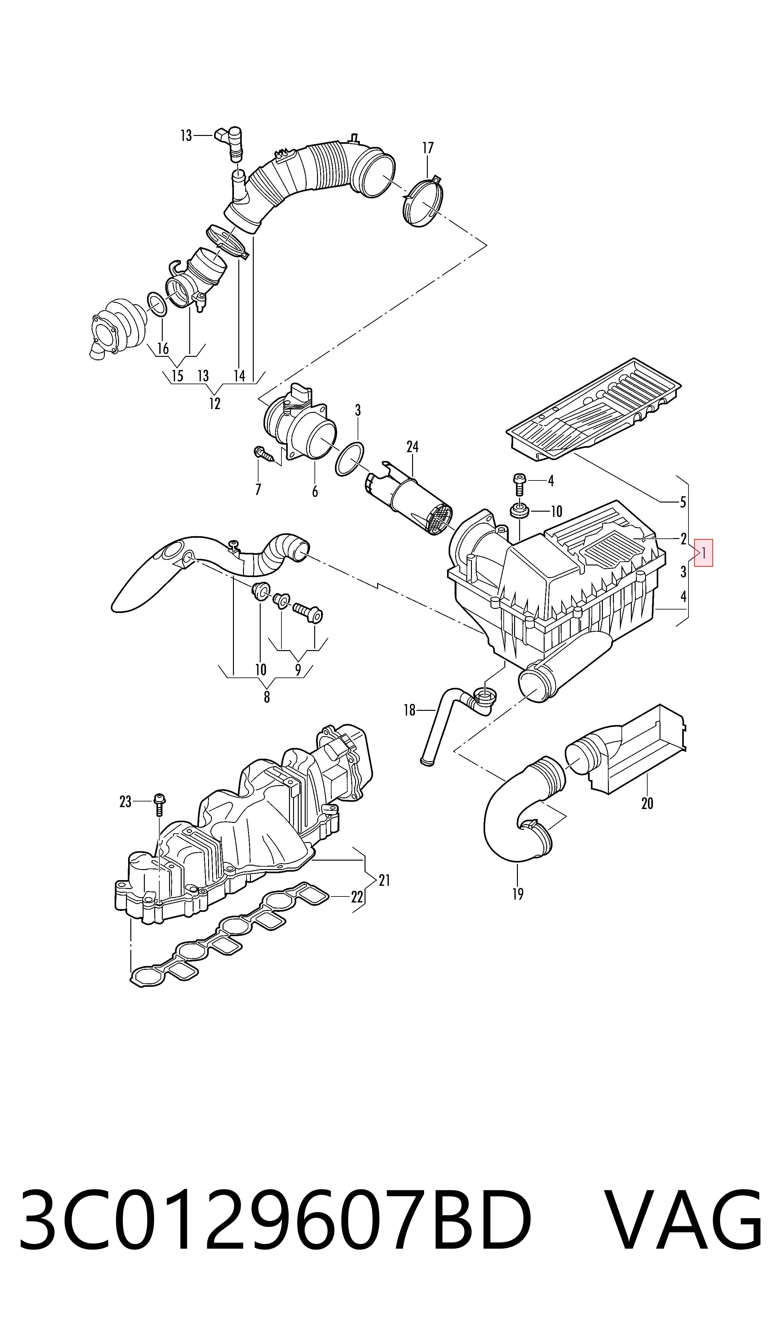 Obudowa filtra powietrza Volkswagen Jetta V